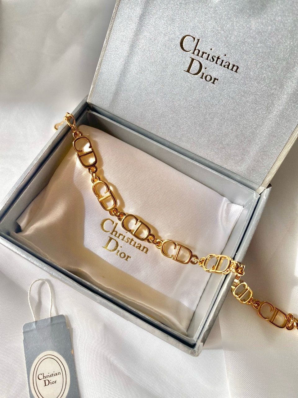 image of Vintage 90's Christian Dior Cd Montage Linked Bracelets in Gold, Women's