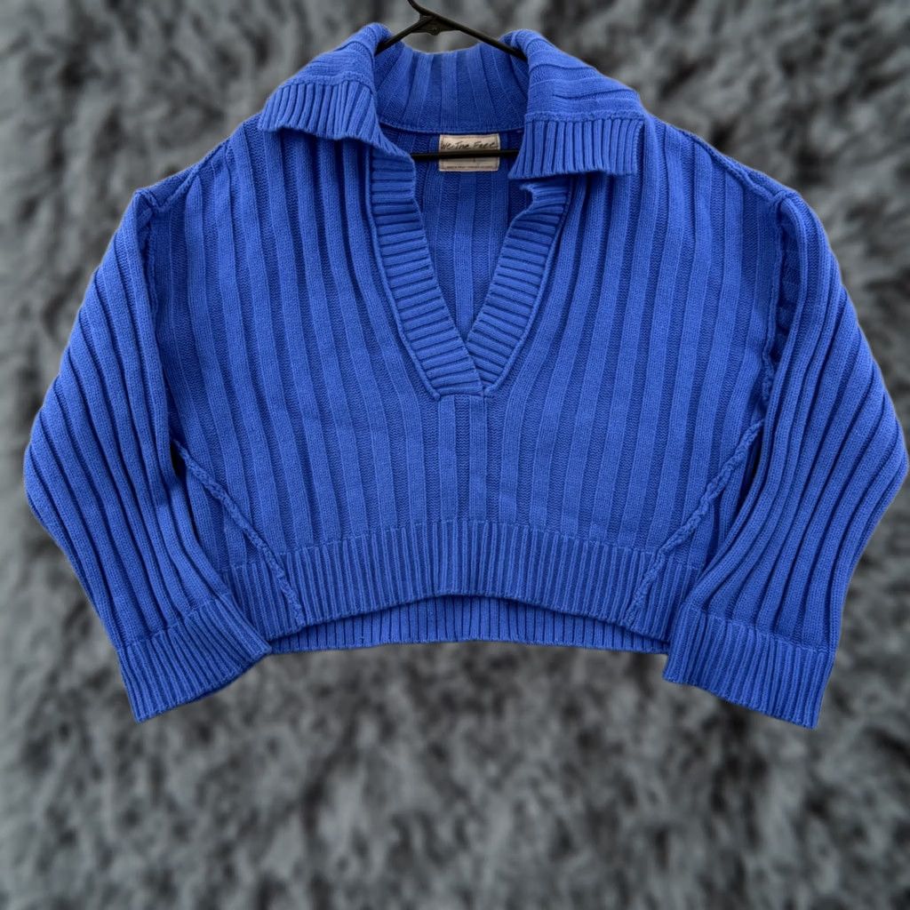 Free People Free People We The Free Rudi Funnel Neck Sweater Womens Large Blue Knit Cropped Size L / US 10 / IT 46 - 1 Thumbnail
