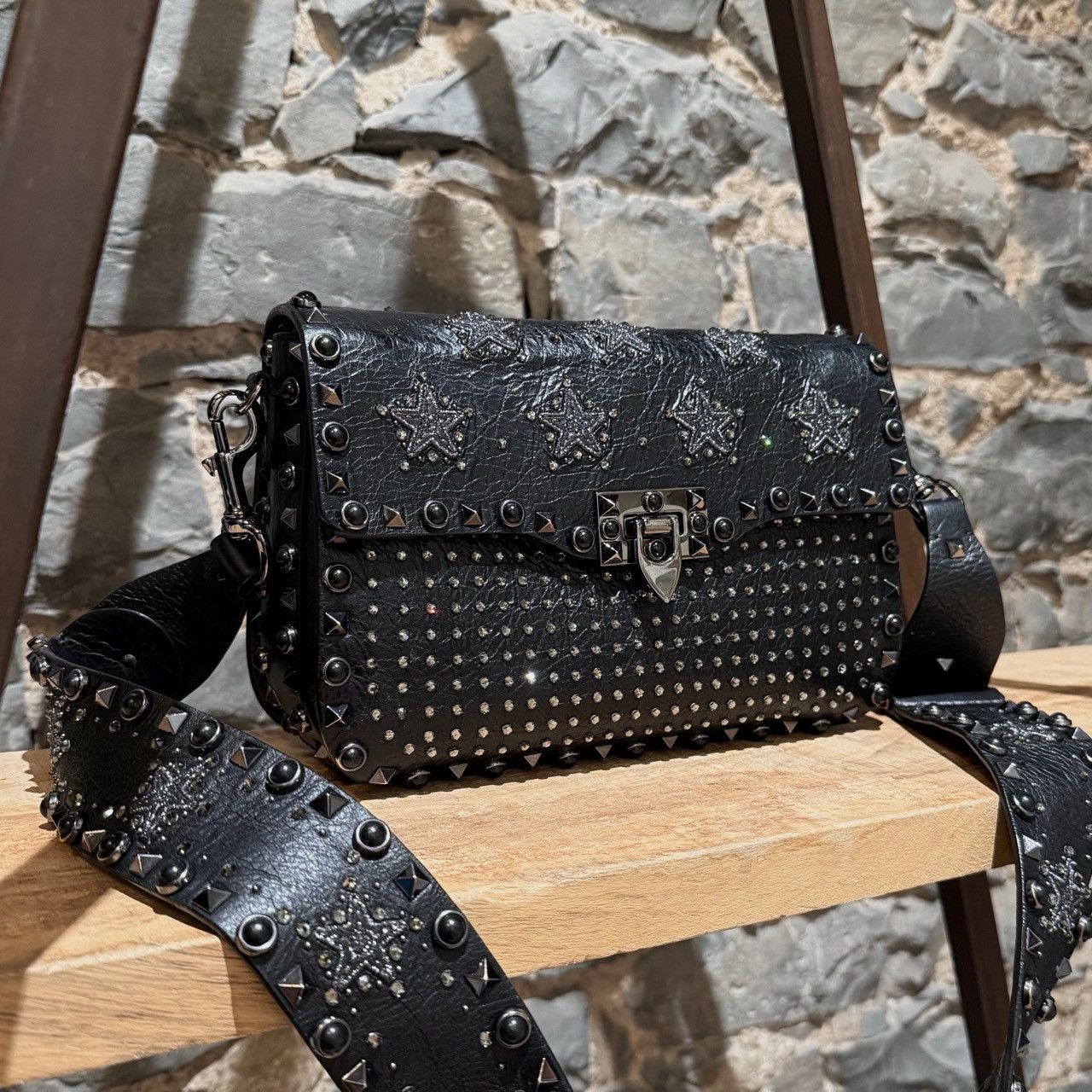 Valentino Valentino Black Star Crystal Rolling Rockstud Crossbody Bag Size ONE SIZE - 2 Thumbnail