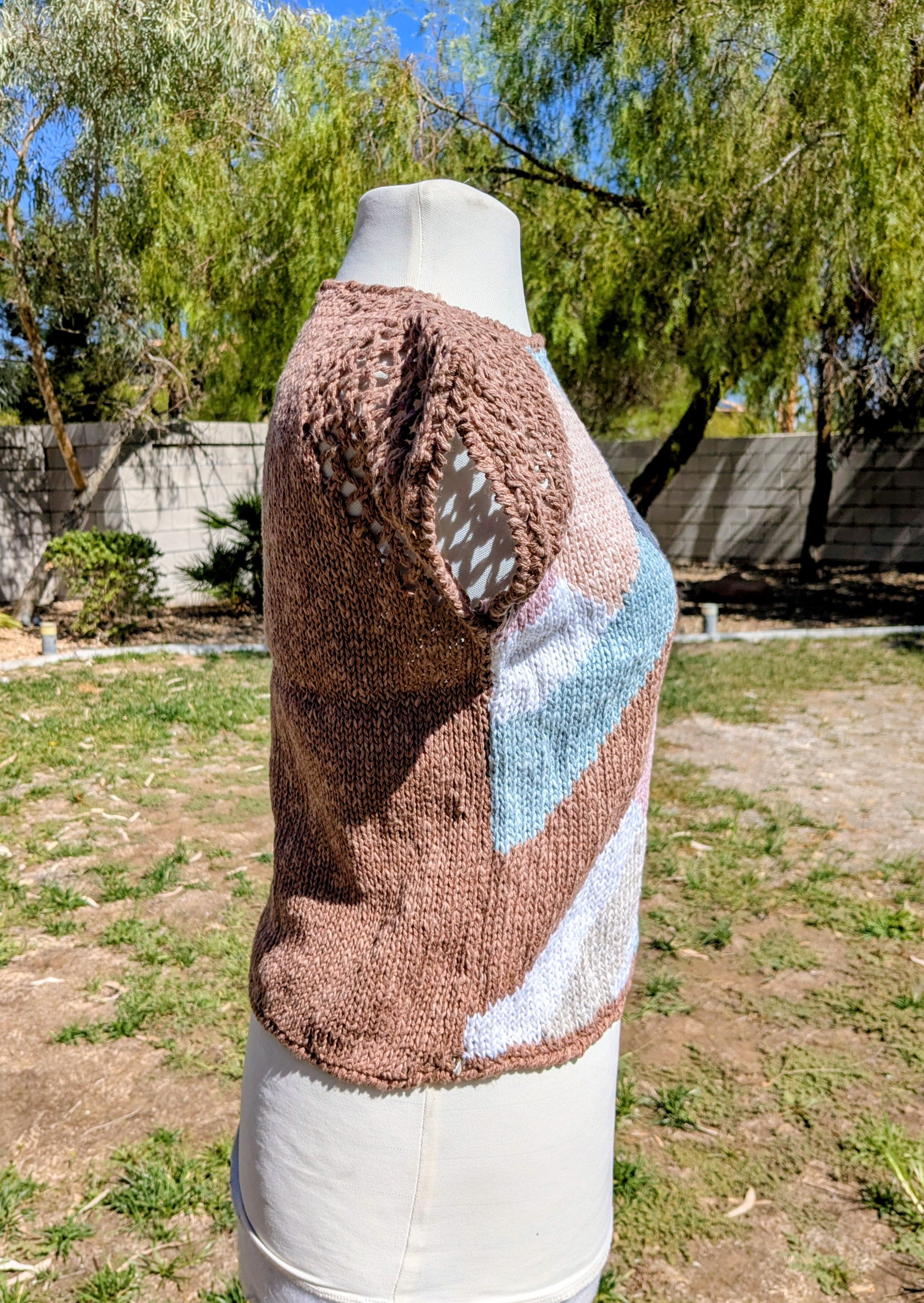 Other Vintage 1980s Petite Knit Geometric Shapes Hand Knit Top Size S / US 4 / IT 40 - 2 Thumbnail