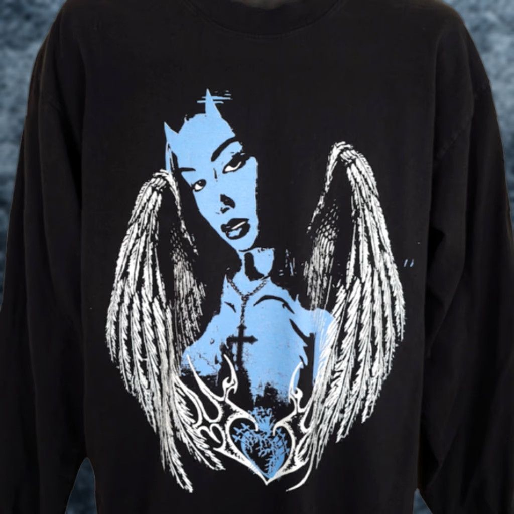 Vintage VINTAGE Dark Angel T Shirt Mens Large Black Devil Demon Horns Wings Cross Made In USA Size US L / EU 52-54 / 3 - 1 Thumbnail