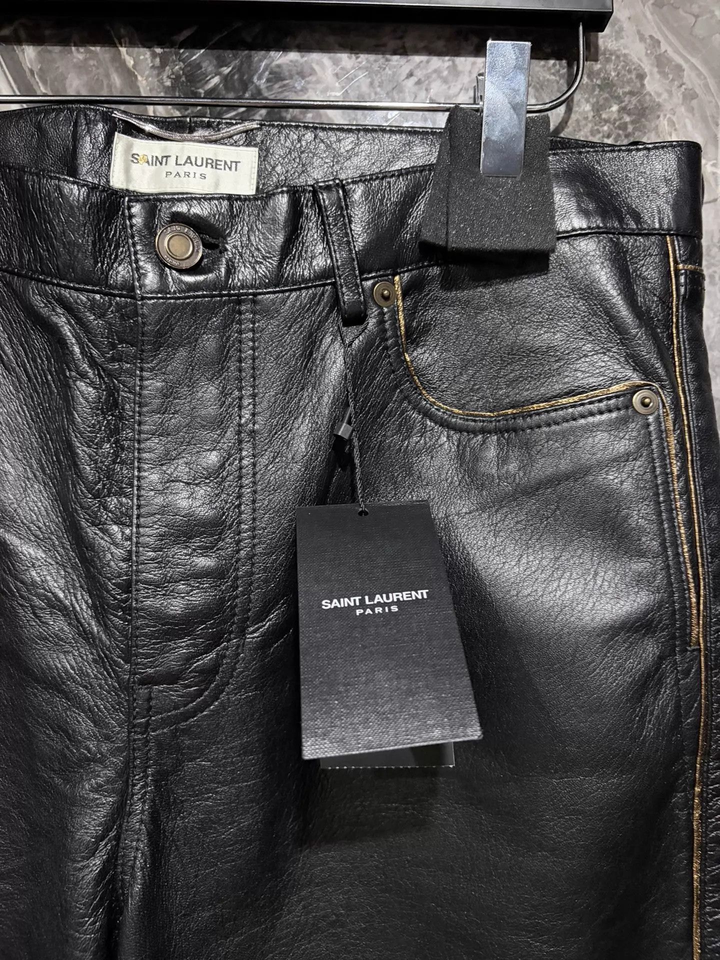 Saint Laurent Paris Saint Laurent 19ss Gold Lambskin 9-Pants 48 (New) Size US 32 / EU 48 - 3 Thumbnail