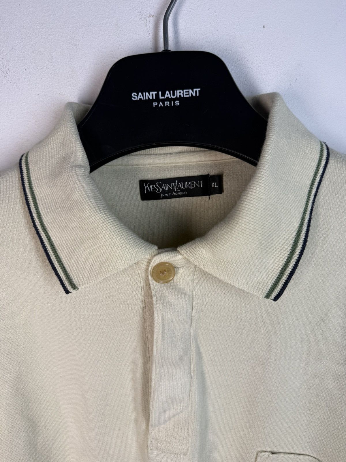 Yves Saint Laurent 90s Beige YSL Sweatshirt 1/4 Button Up Sweater Rugby Shirt Size US XL / EU 56 / 4 - 10 Thumbnail