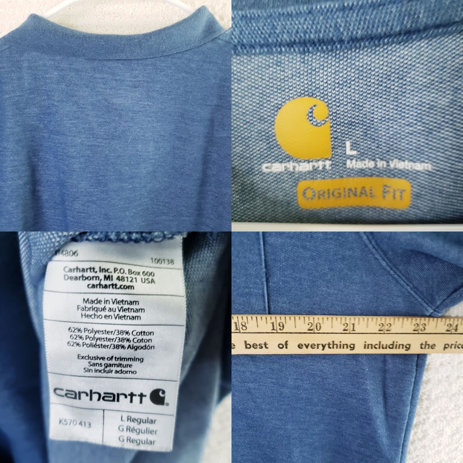 Carhartt Carhartt Mens Polo Shirt Blue L Original Fit Short Sleeve Pocket Button Denim Size US L / EU 52-54 / 3 - 8 Thumbnail
