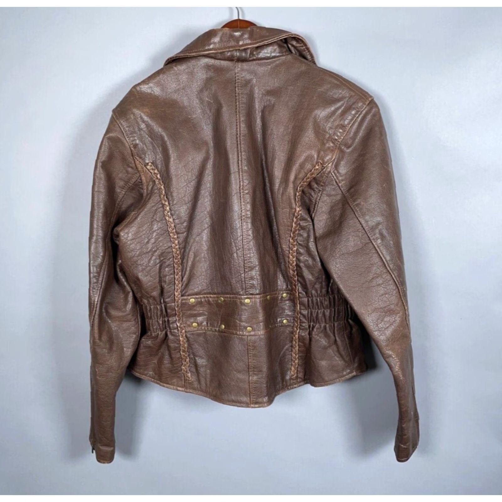 Vintage VINTAGE Motorcycle Leather Jacket Women’s Medium Dark Brown Retro Braided Biker 90s Size M / US 6-8 / IT 42-44 - 3 Thumbnail