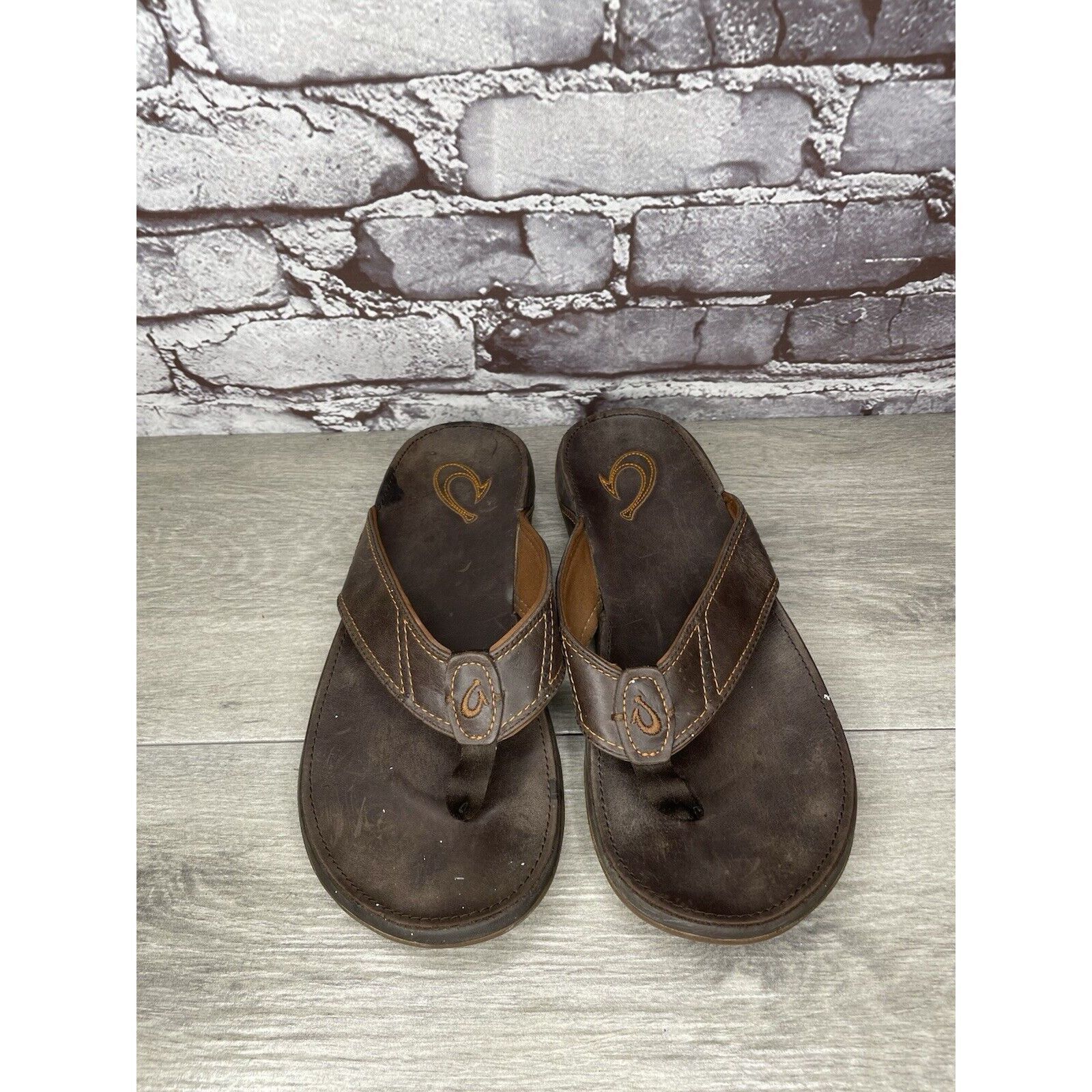 Olukai Olukai Nui-M Brown Leather Flip Flops Beach Sandals Men Sz 9 Size US 9 / EU 42 - 14 Thumbnail