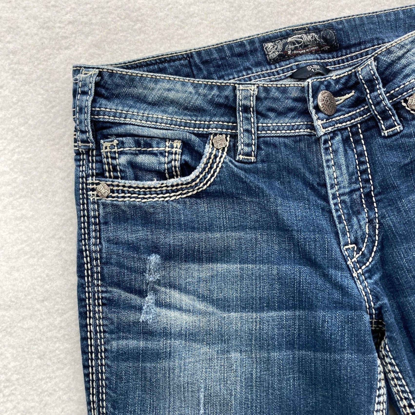 Silver Jeans Co. VINTAGE Silver Jeans Suki Bootcut Womens 29x33 Blue Curvy Fit Contrast Stitch Grunge Y2K Size 29" - 3 Thumbnail