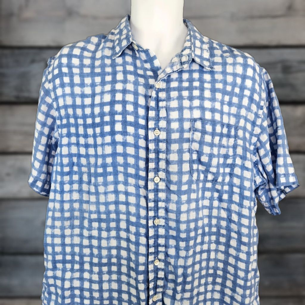 Lands' End VINTAGE Lands' End Mens Linen Button-Front Shirt Sz Large Blue White Short Sleeve Size US L / EU 52-54 / 3 - 1 Thumbnail