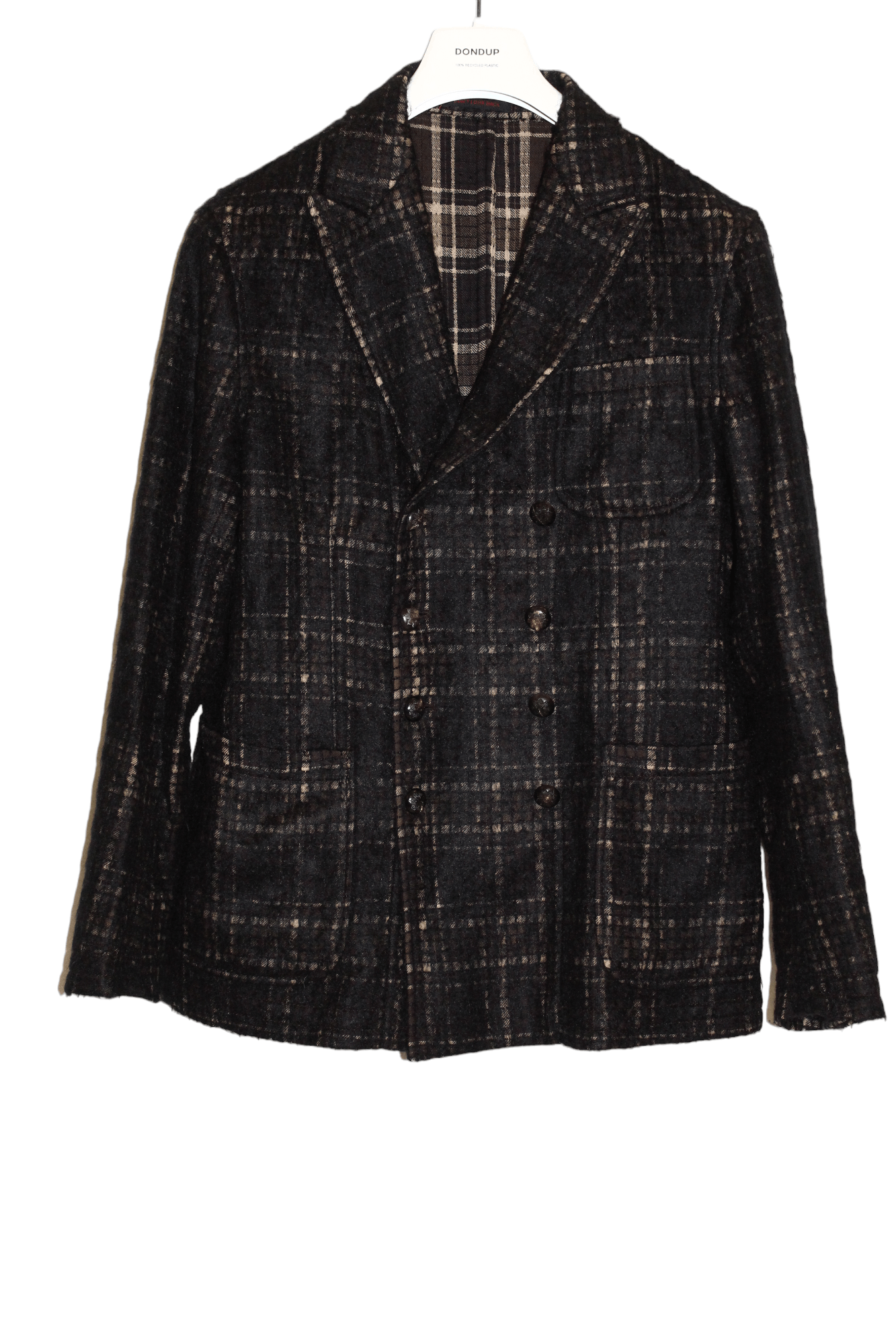 image of The Gigi Brushed Cotton-Wool Plaid Double Breasted Jacket in Brown, Men's (Size Medium)