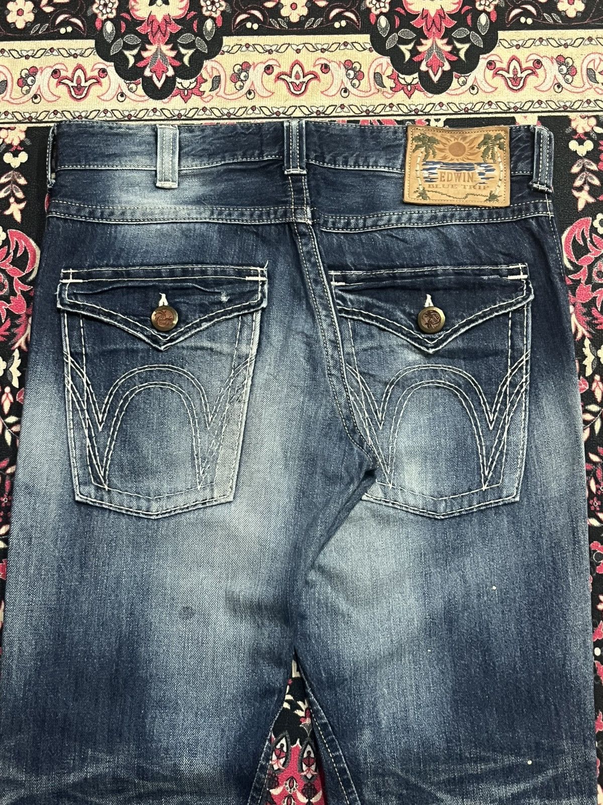 Tornado Mart ⚡️Flare⚡️Vintage Edwin Blue Trip Blowout Distressed Blue Jeans Size US 34 / EU 50 - 7 Thumbnail