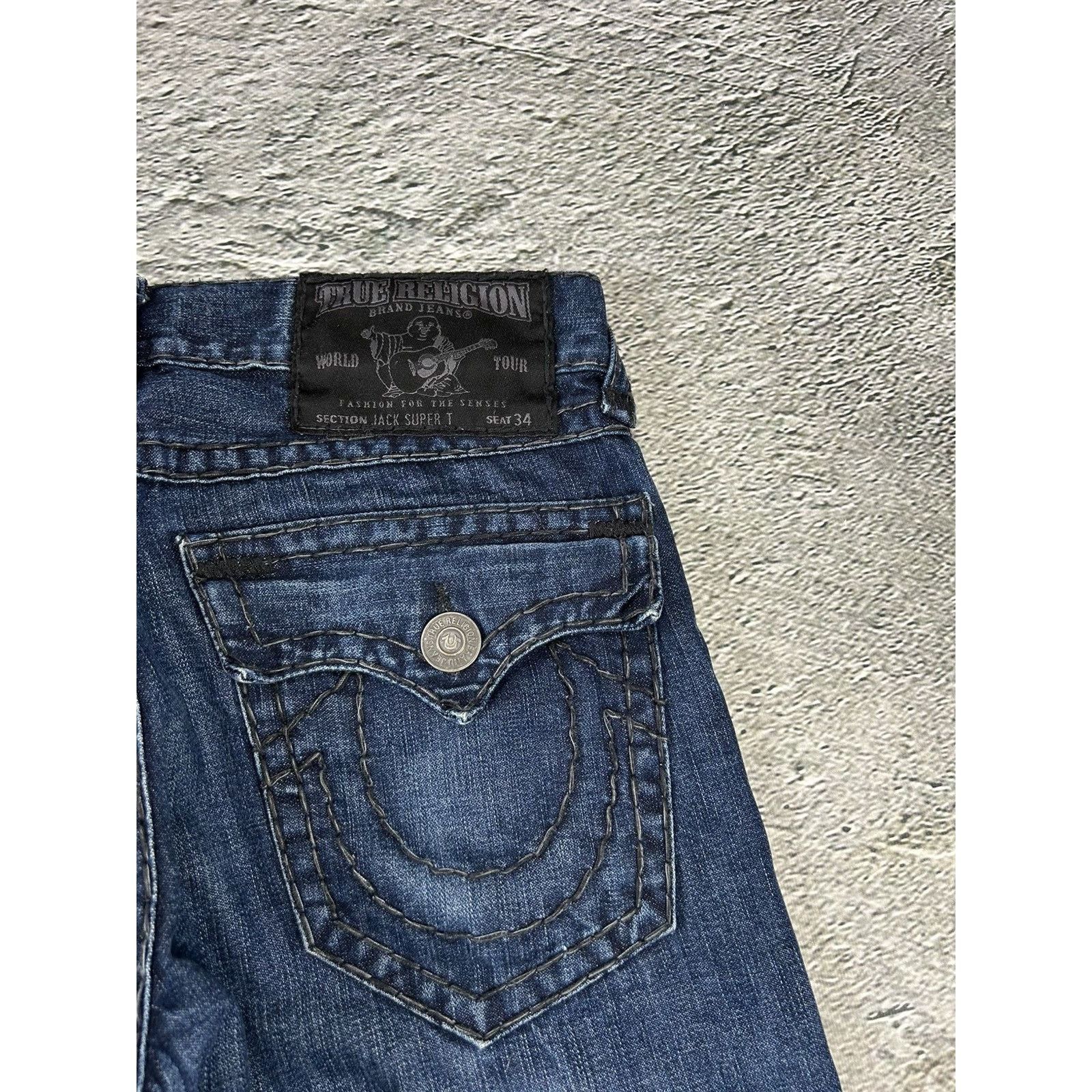 True Religion × Vintage True Religion navy jeans black thick stitching Jack Big QT Size US 32 / EU 48 - 2 Thumbnail