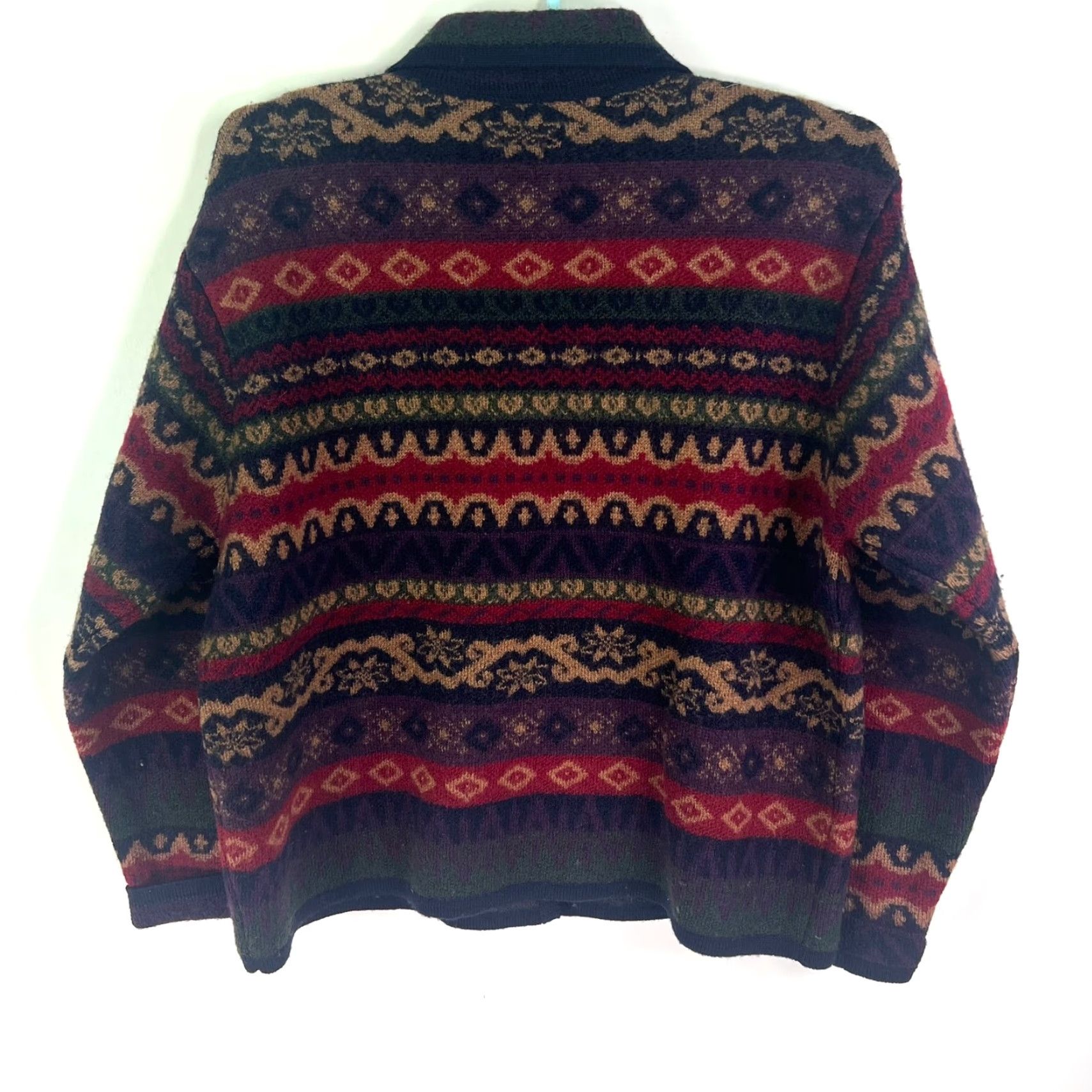 Talbots Talbots Bohemian Multicolor Wool Cardigan Sweater Womens Size L, Geometric Pattern, Long Sleeve, Collared, Casual, All Seasons Size L / US 10 / IT 46 - 4 Thumbnail