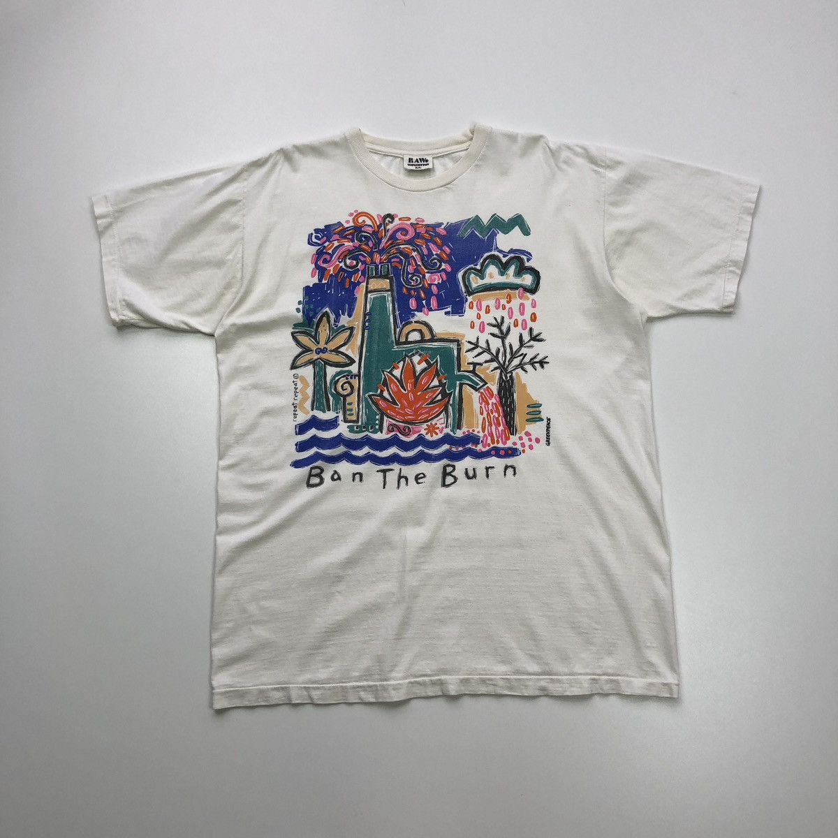 Vintage RAW GreenPeace 90’s Ban The Burn Printed Vintage T-Shirt Size US XL / EU 56 / 4 - 1 Thumbnail