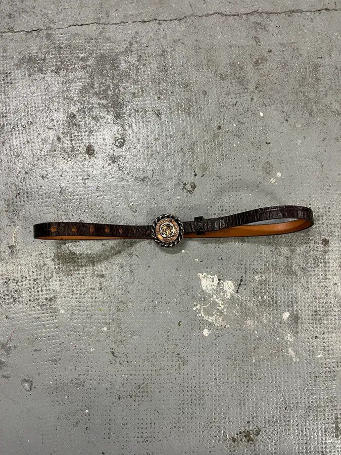 Designer × Dsquared2 × Vintage DSquared2 Naval Round Buckle Leather Belt Size ONE SIZE - 2 Thumbnail