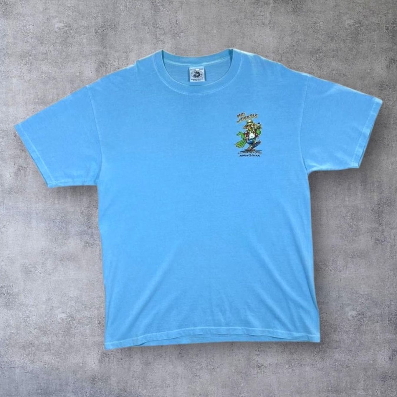 Vintage VINTAGE Antigua "No Worries" Parrot Cartoon Tourist Graphic T-Shirt Large Mens Blue Size US L / EU 52-54 / 3 - 2 Thumbnail