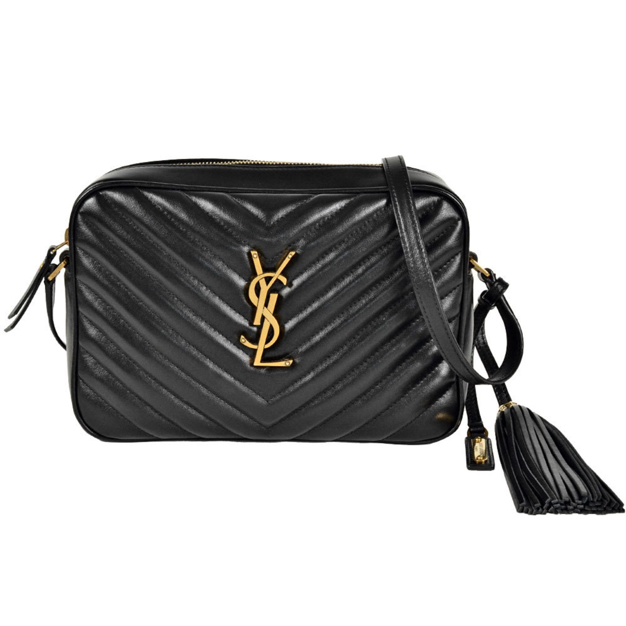 Saint Laurent Paris Saint Laurent Lou Shoulder Bag Leather 574494 Black Tassel Camera V-Stitch Quilting, Women's