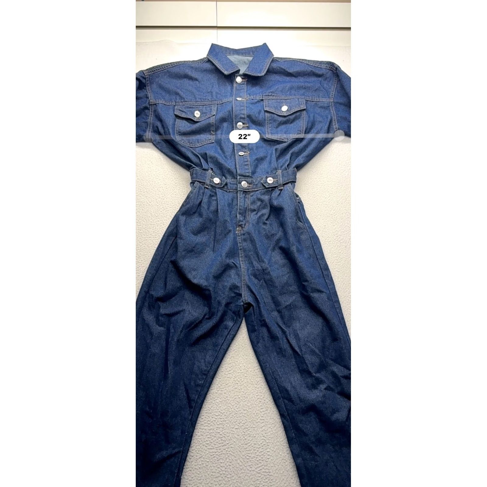 Denime VINTAGE Denim Jumpsuit Womens M Blue Long Sleeve Button-Down Front Elastic #9358 Size M / US 6-8 / IT 42-44 - 4 Thumbnail