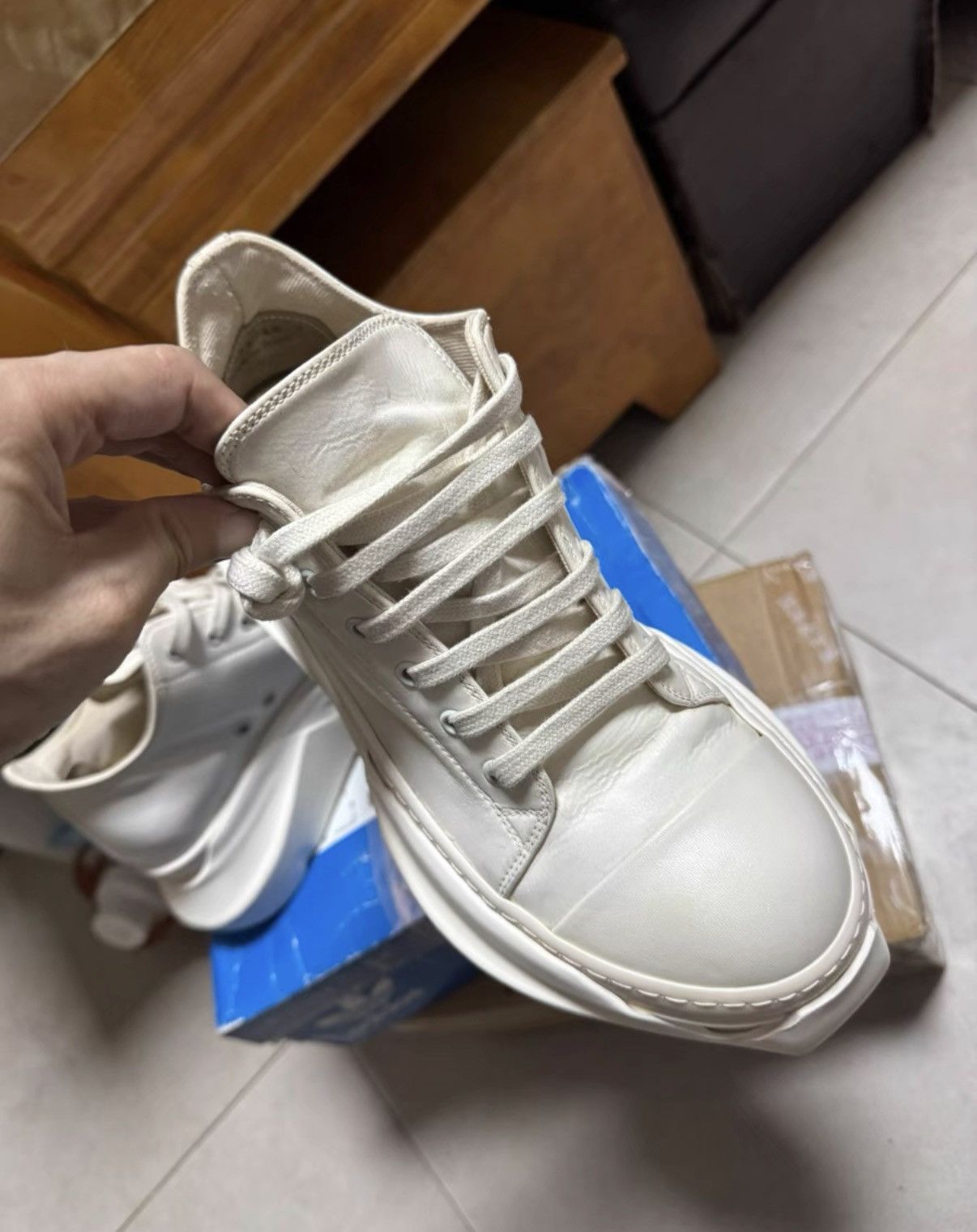 Rick Owens Rick Owens DRKSHDW Tank Sole Milk White Leather Sneakers K37 Size US 7 / EU 40 - 7 Thumbnail