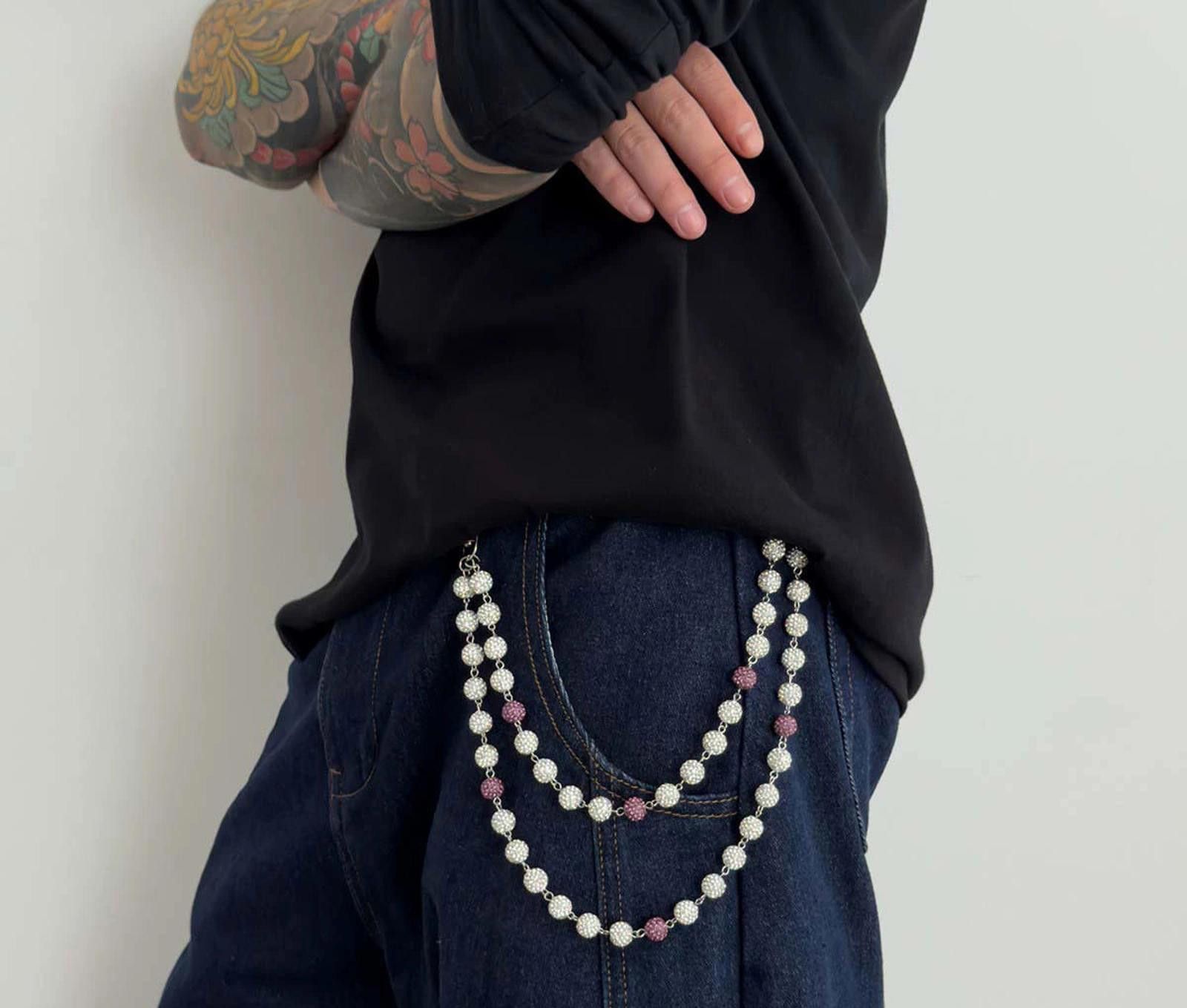 Jewelry Crystal Beaded Wallet Chain Accessory, Pants Chain Size ONE SIZE - 3 Thumbnail