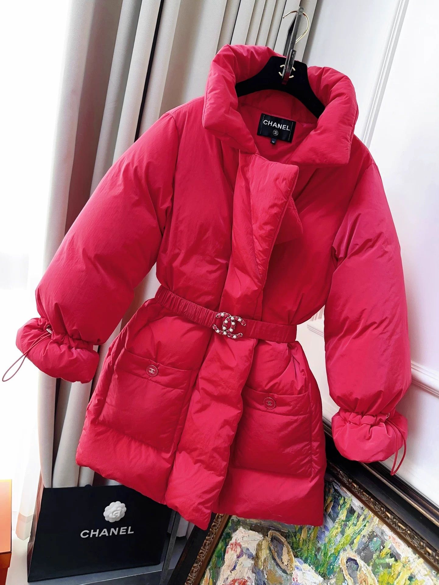 Chanel Chanel 19K Snowy Red Lapel Long Down Coat CC Belt 36 Size XS / US 0-2 / IT 36-38 - 1 Thumbnail