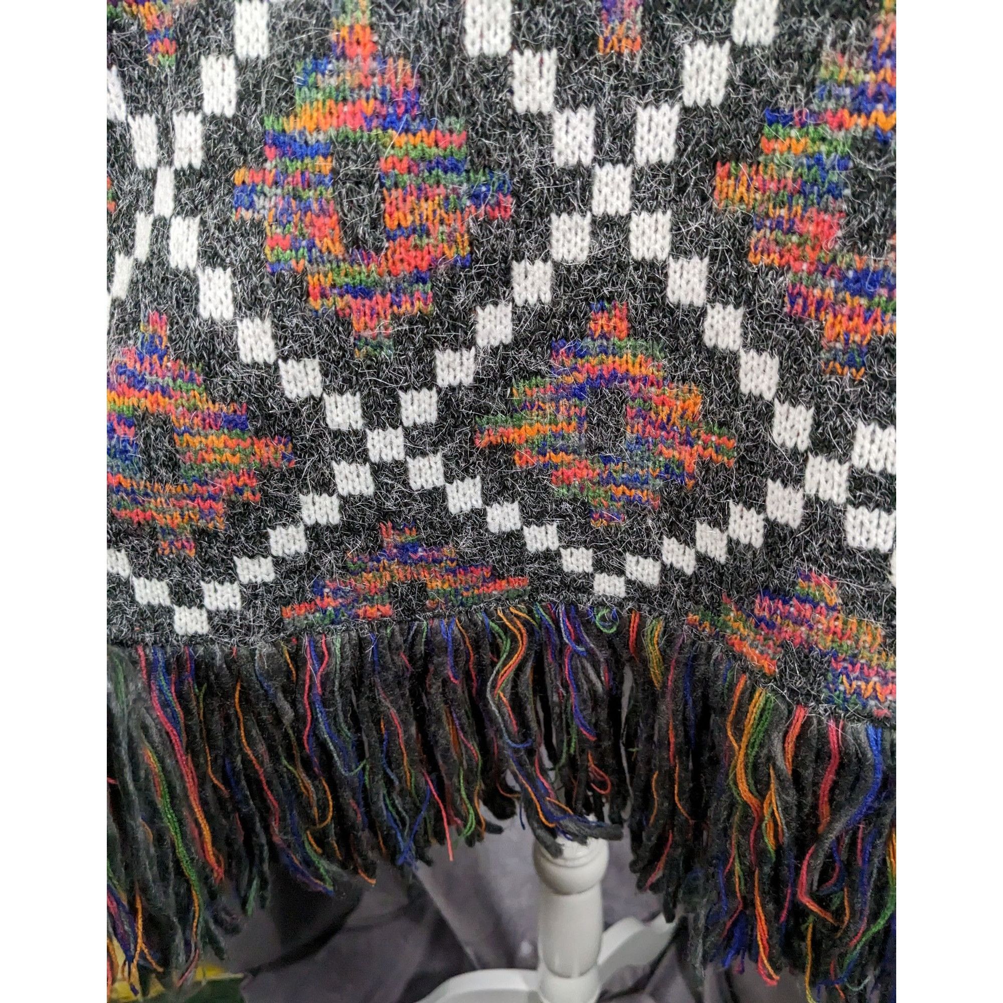 Other Modena Grey And Rainbow Geometric Cowl Neck Fringe Poncho Size ONE SIZE - 4 Thumbnail