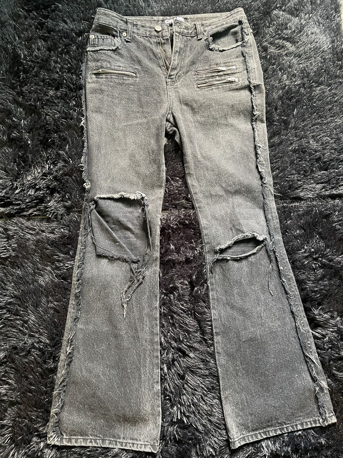Japanese Brand Crank ripped flared pants Size US 27 - 1 Thumbnail