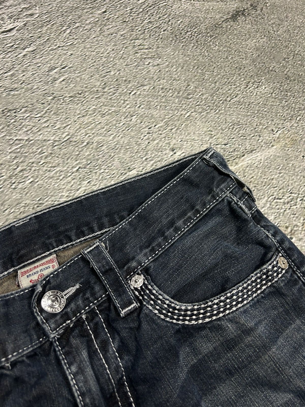 True Religion × Vintage True Religion navy jeans white thick stitching straight Y2K Size US 31 - 10 Thumbnail