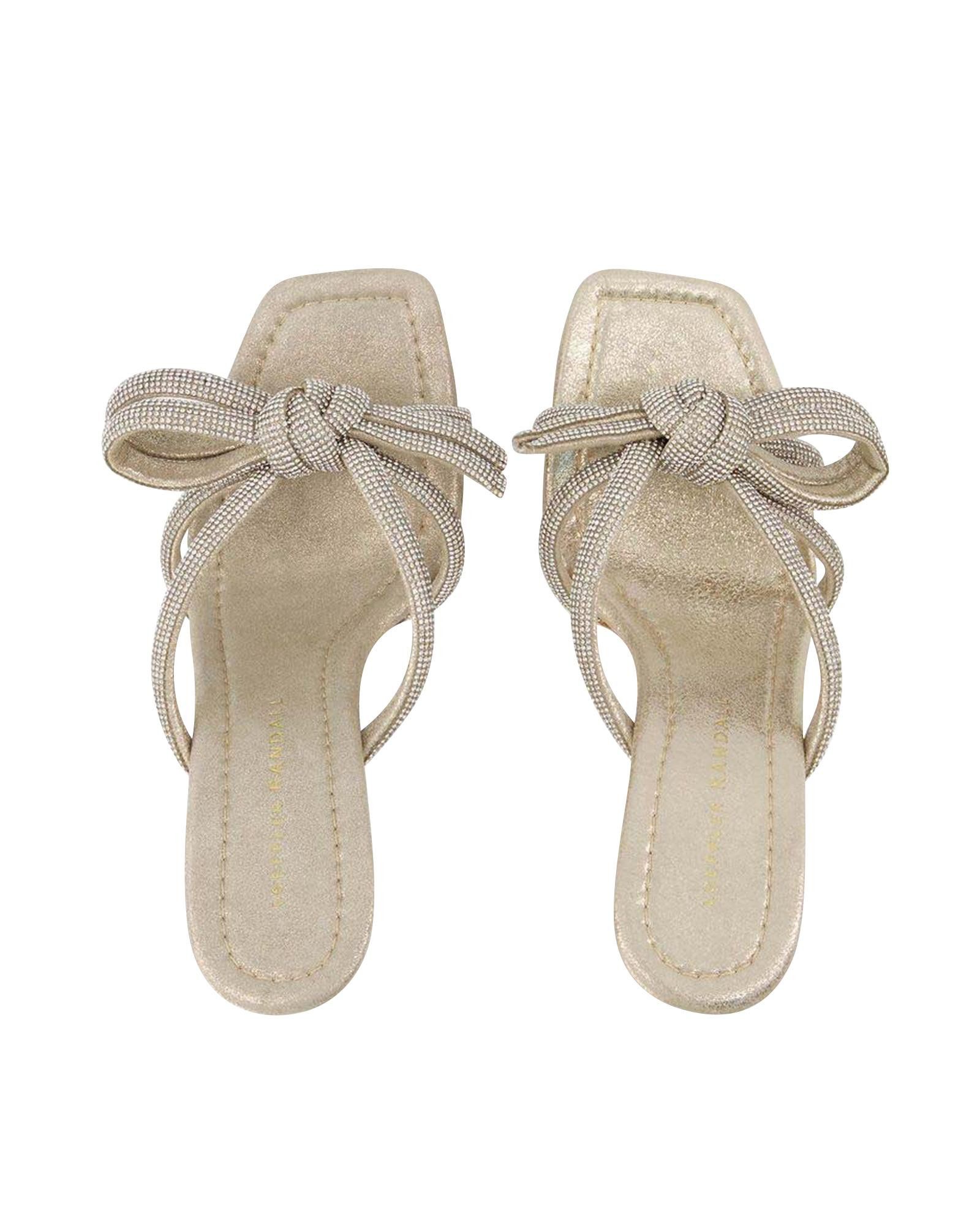image of Loeffler Randall Elegant Rhinestone Knot Heel Shoesed Mules Shoes in Beige, Women's (Size 5)
