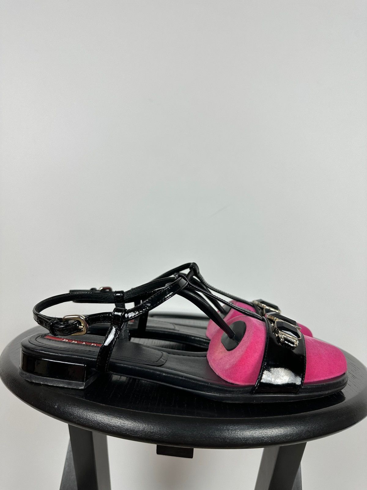 Prada Vintage Prada Crystal Wedge Patent Leather Strappy Sandals Size US 7.5 / IT 37.5 - 4 Thumbnail