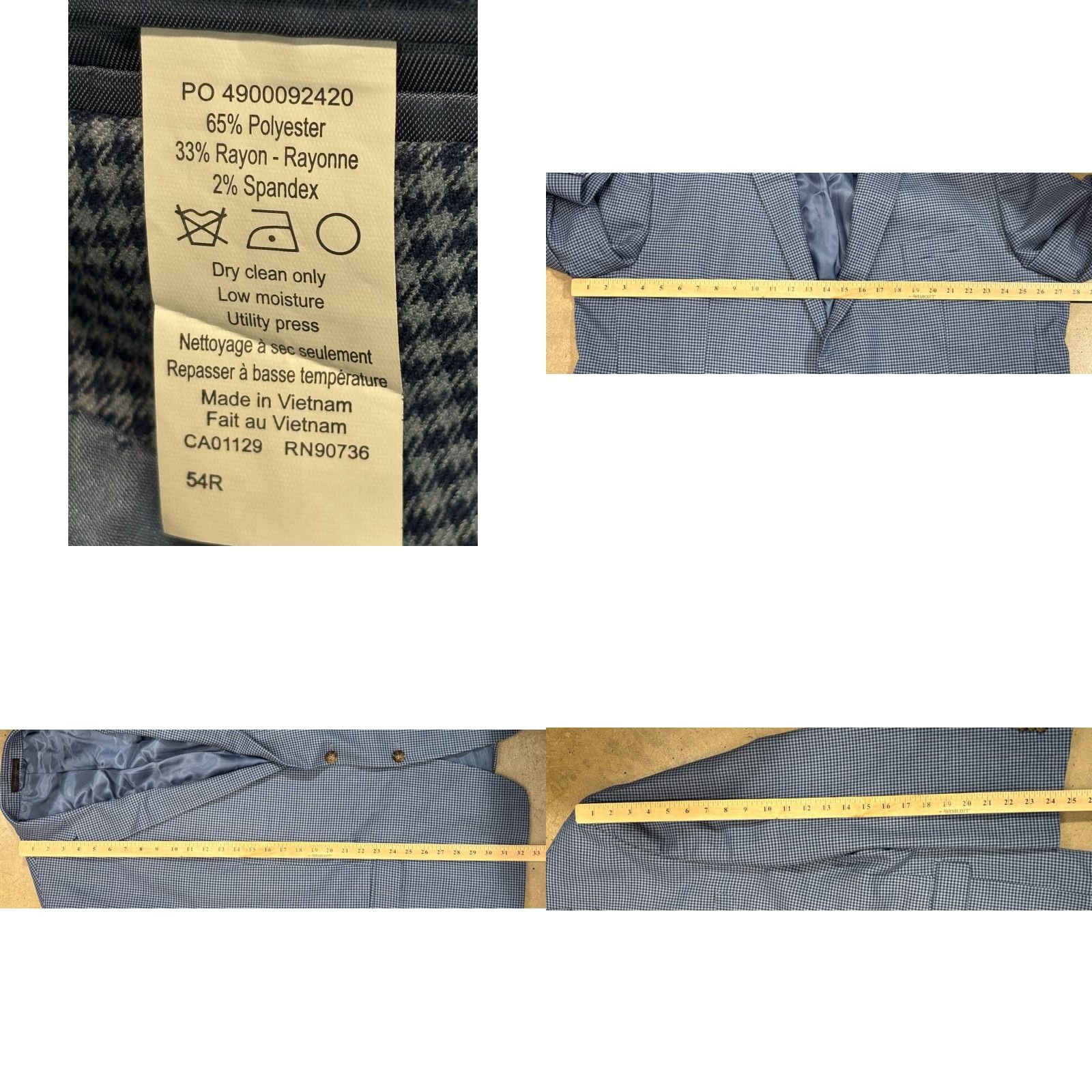 Ralph Lauren VINTAGE Lauren Ralph Lauren Sport Coat Blazer Jacket Men’s 54R Blue Small Check Gingham Blazer Mens 54R Blue Check Gingham Sports Coat Size 54R - 8 Thumbnail