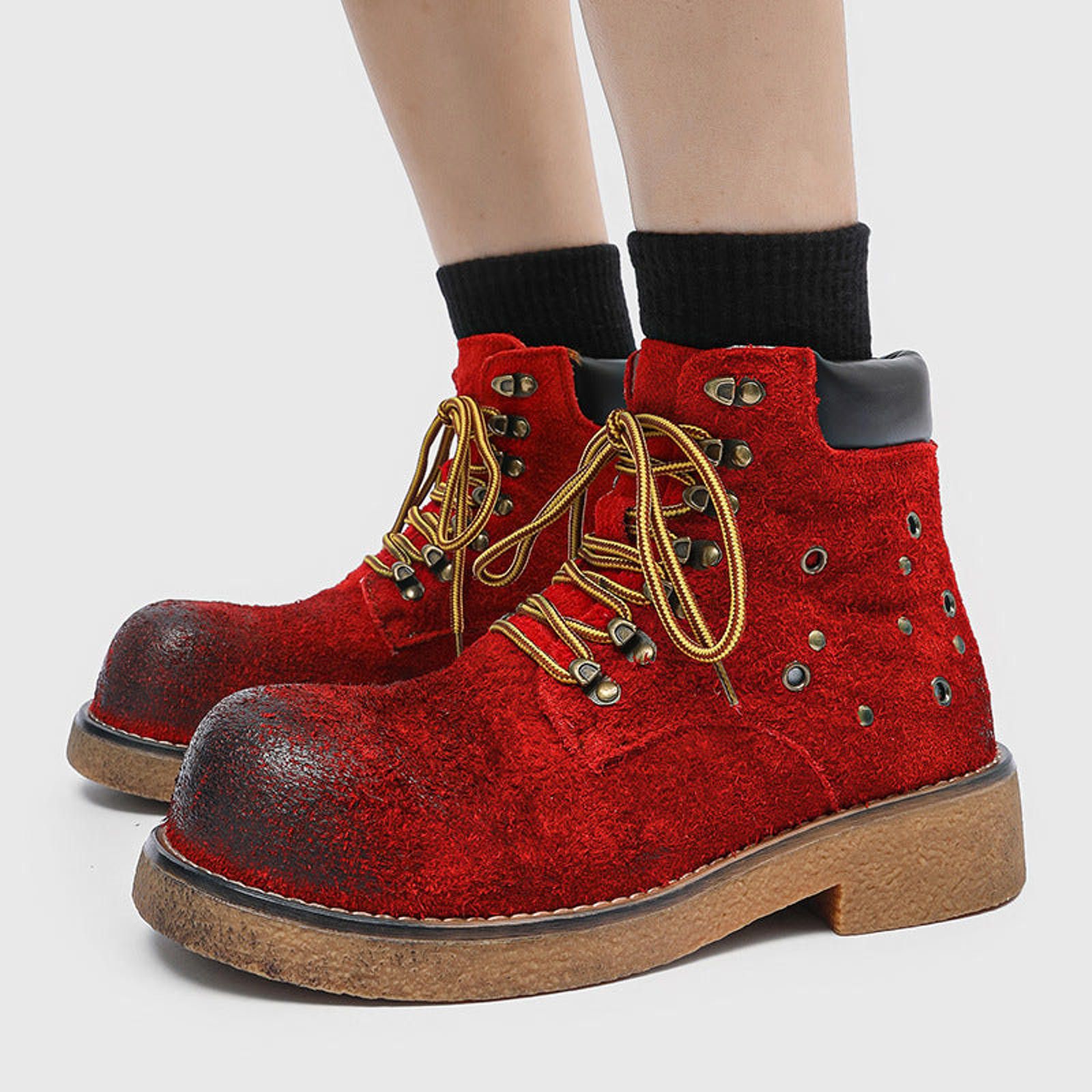 Japanese Brand Studded Platform Boots, Workwear Ankle Boots Size US 7 / EU 40 - 3 Thumbnail