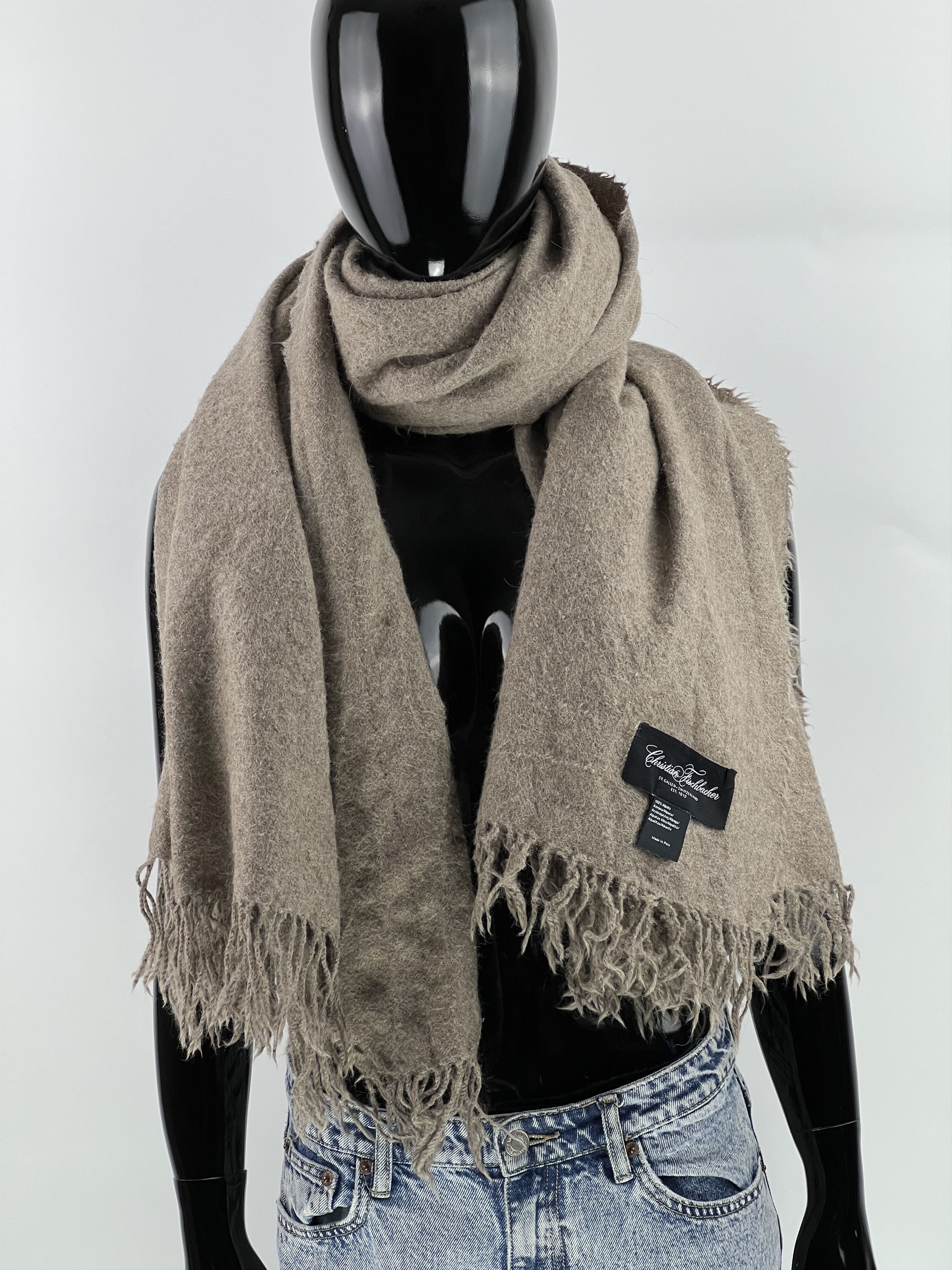 Designer Christian Fischbacher 100% Alpaca Plaid Scarf Brown Size ONE SIZE - 1 Thumbnail