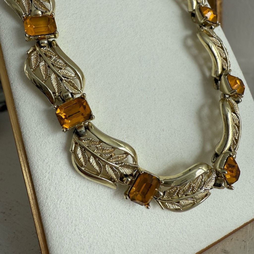 Vintage Vintage 50s Coro Gold Tone Amber Rhinestone Necklace 17.5” Size ONE SIZE - 2 Thumbnail