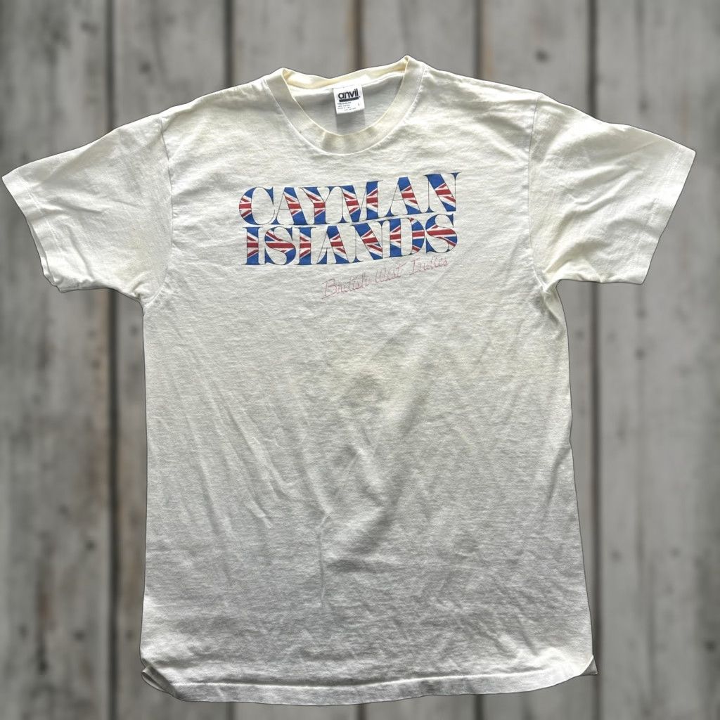 Anvil VINTAGE Anvil Cayman Islands Shirt Mens Large White Graphic Print Travel 90s US Made Crew Neck Short Sleeve Size US L / EU 52-54 / 3 - 1 Thumbnail