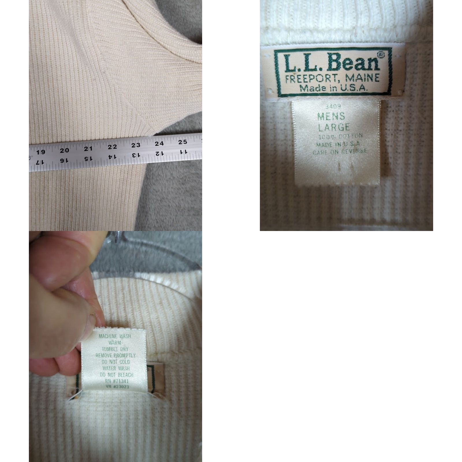 Vintage VINTAGE L.L. Bean Henley Sweater Shirt Mens Large Ivory L Heavyweight Chunky Knit 1/4 Button High Neck Size US L / EU 52-54 / 3 - 9 Thumbnail