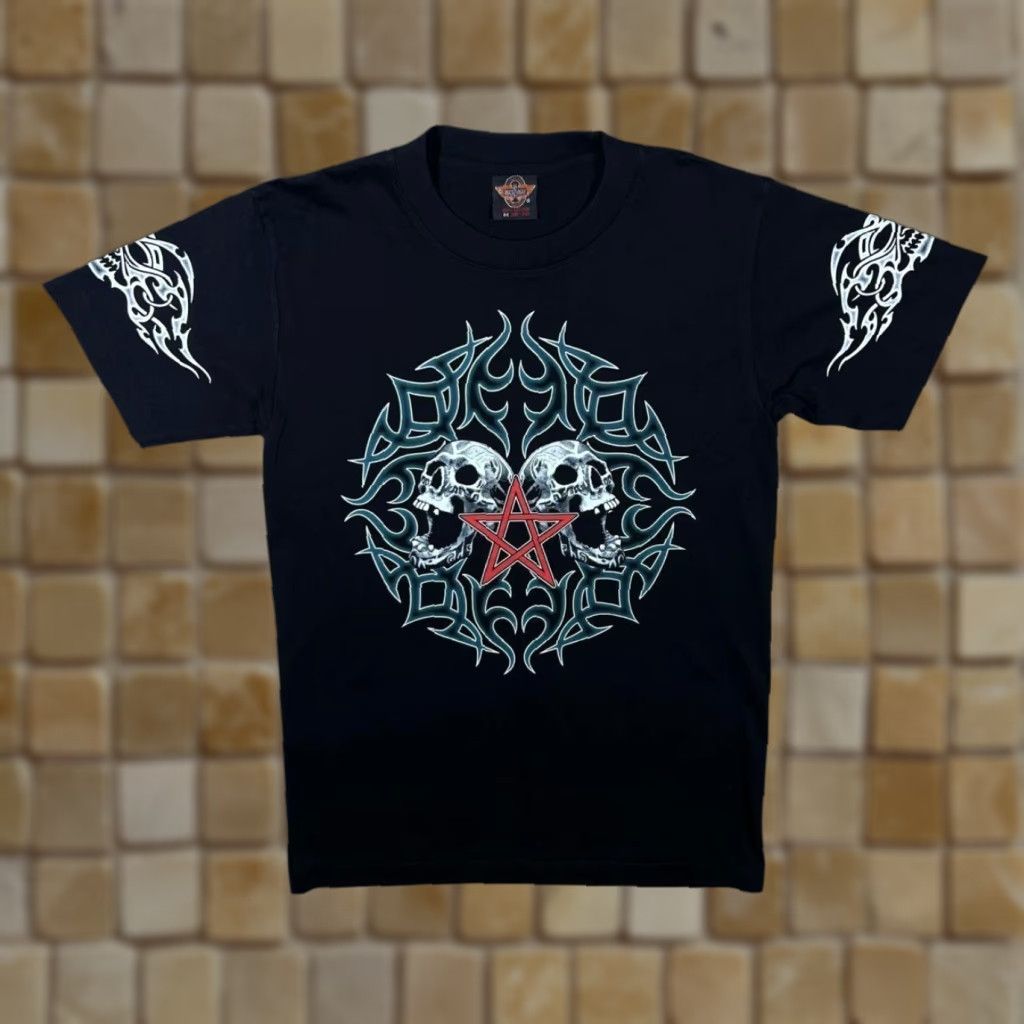 Vintage Rock Eagle Early 00's Goth Tribal Skull Pentagram Graphic Black T-Shirt Medium Regular Men's Short Sleeve Cotton Shirt Size US S / EU 44-46 / 1 - 1 Thumbnail
