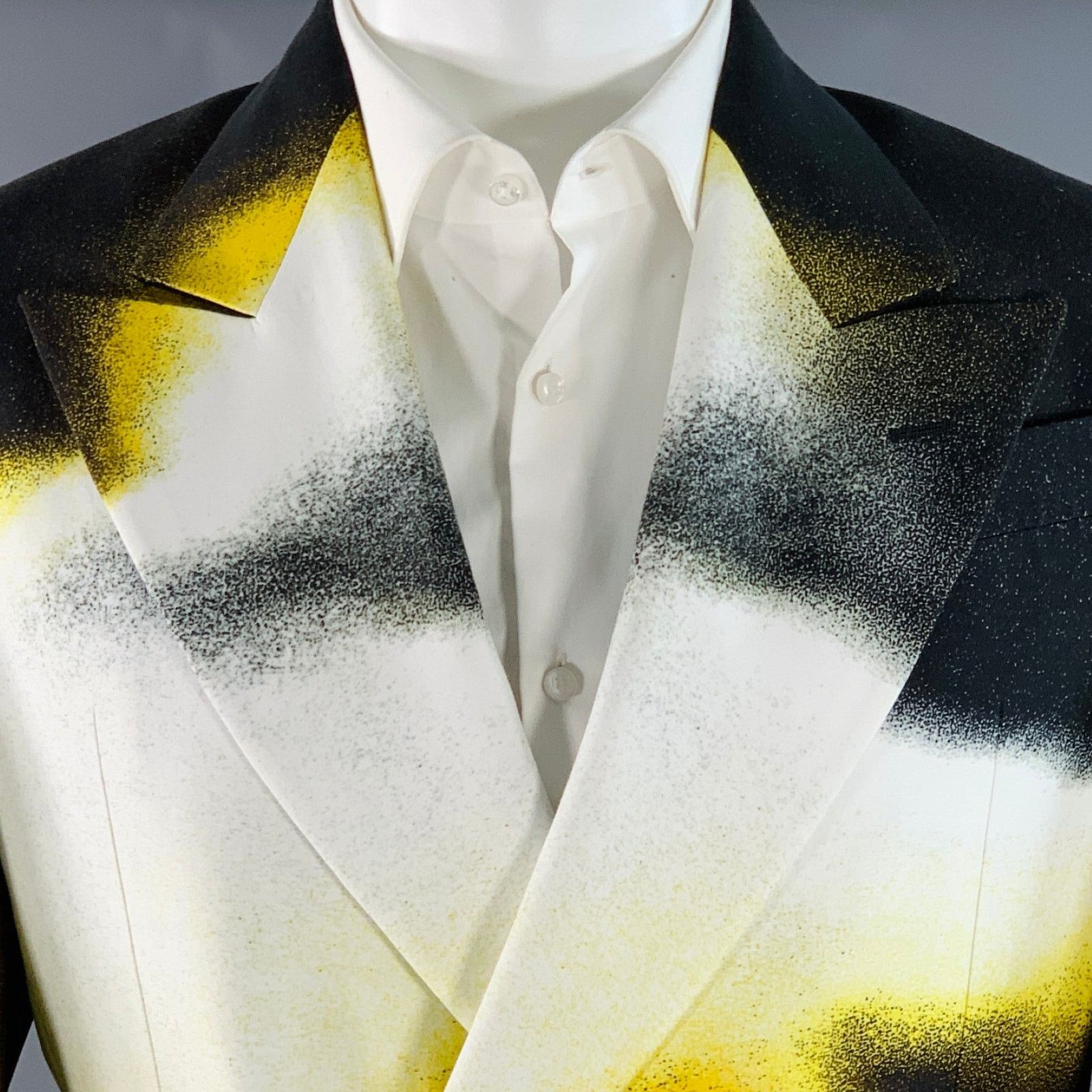 Alexander McQueen FW22 Size 38 Black White Yellow Painted Viscose Suit Size 38R - 2 Thumbnail