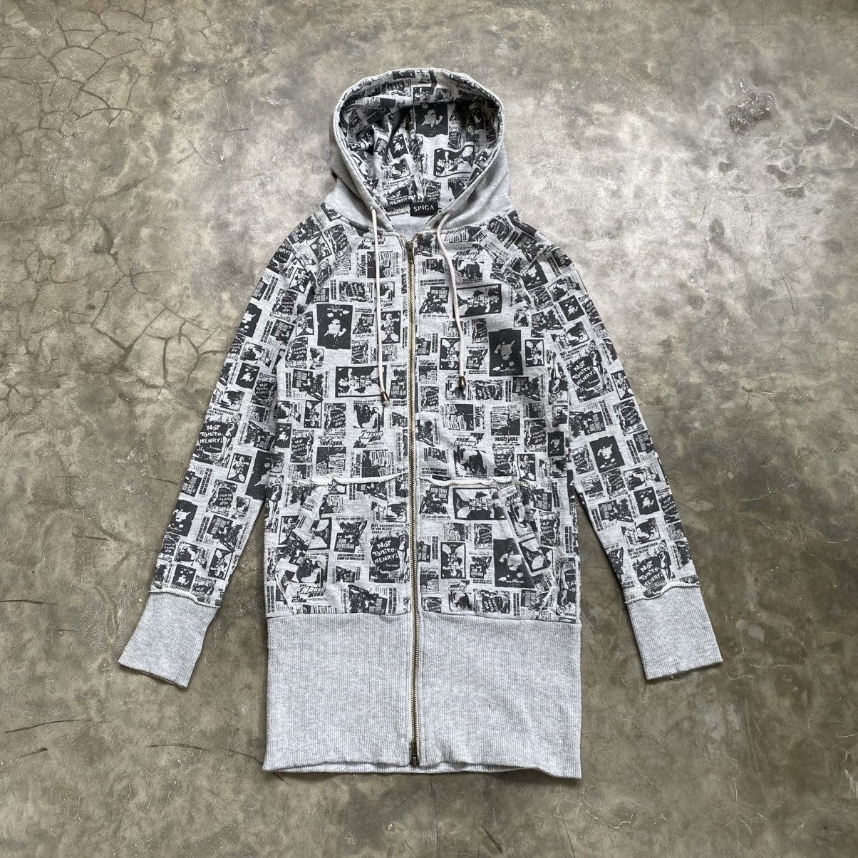 Hysteric Glamour 2000s SPIGA Grey Punk Style Newspaper Print Full Zip Hoodie Size US M / EU 48-50 / 2 - 1 Thumbnail