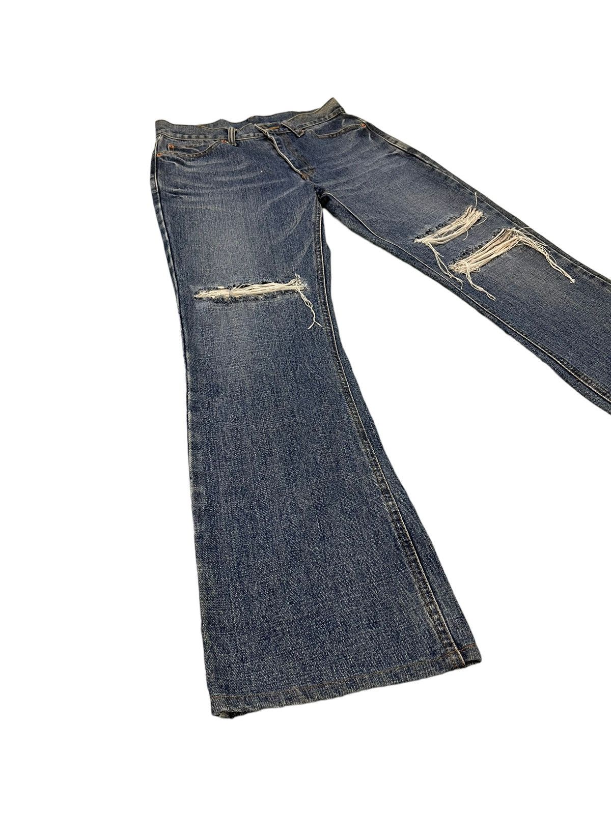 image of Hysteric Glamour Flare Jeans Bobson Japan Sun Faded Distress Boot Cut 77 in Blue, Men's (Size 29)