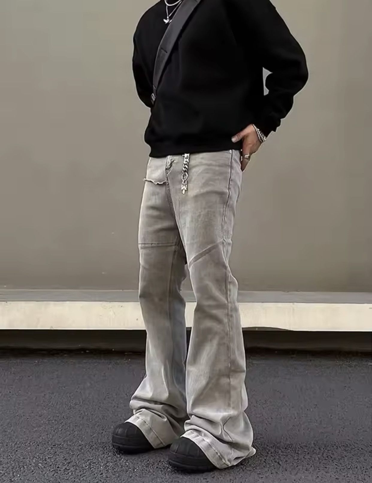 Denime × Japanese Brand Kanye Cyber Y2K Fashion Baggy Stacked Flare Jeans Pants Size US 32 / EU 48 - 4 Thumbnail