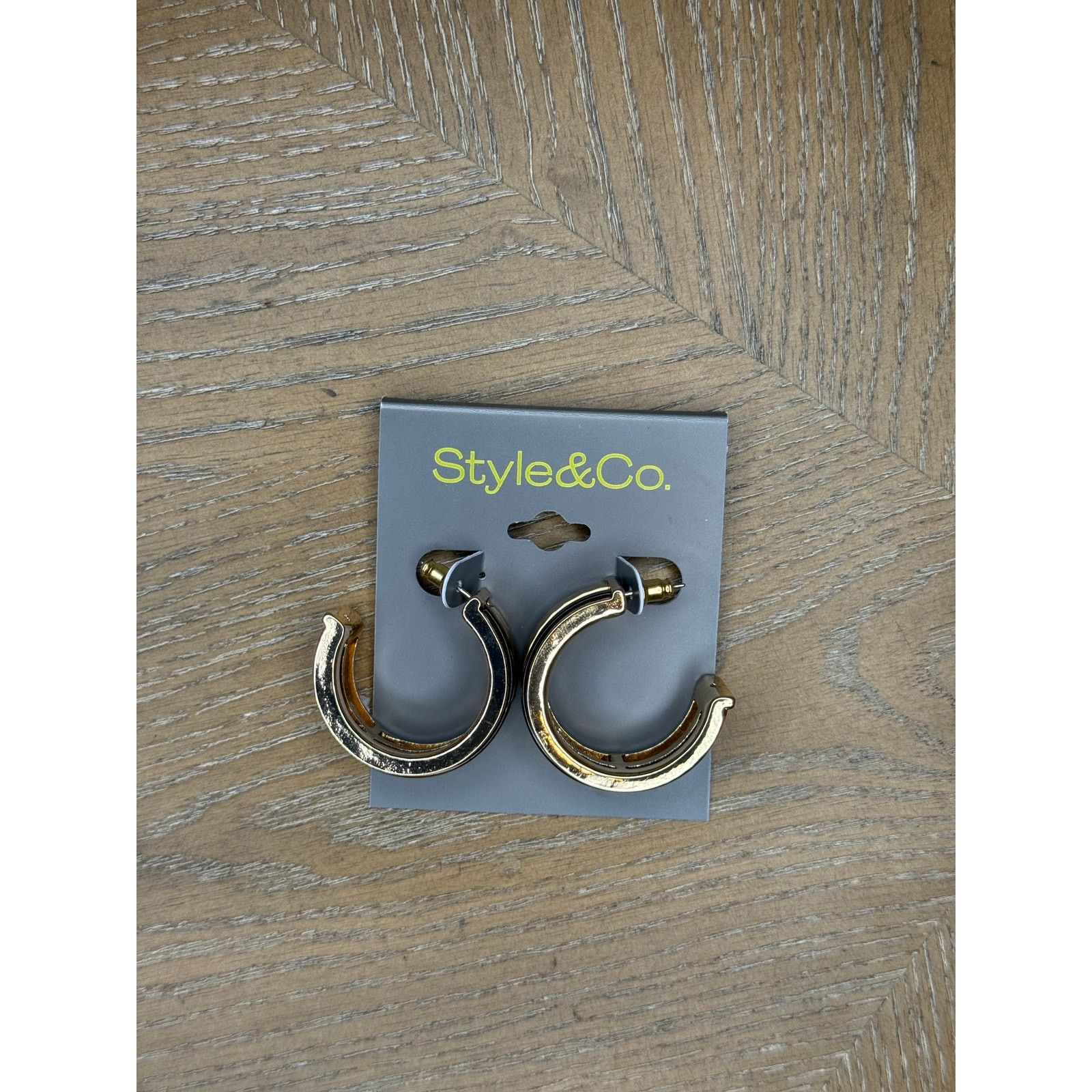 Other Style & Co Gold Double Hoop Earrings Chunky Open Hoops 1.5” Size ONE SIZE - 1 Thumbnail