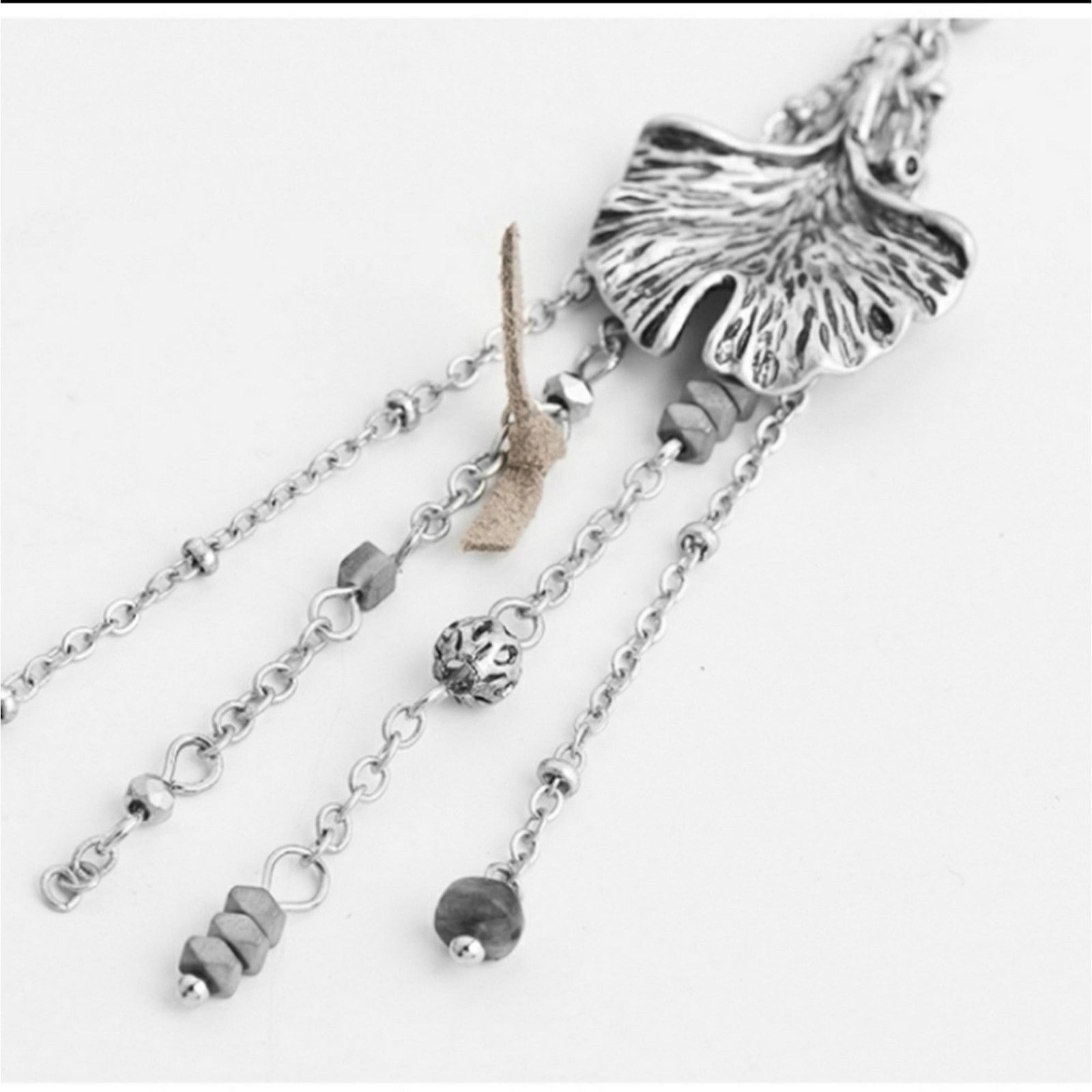 Handmade Leaf dangle jasper & hematite artisan made earrings silver Size ONE SIZE - 2 Thumbnail