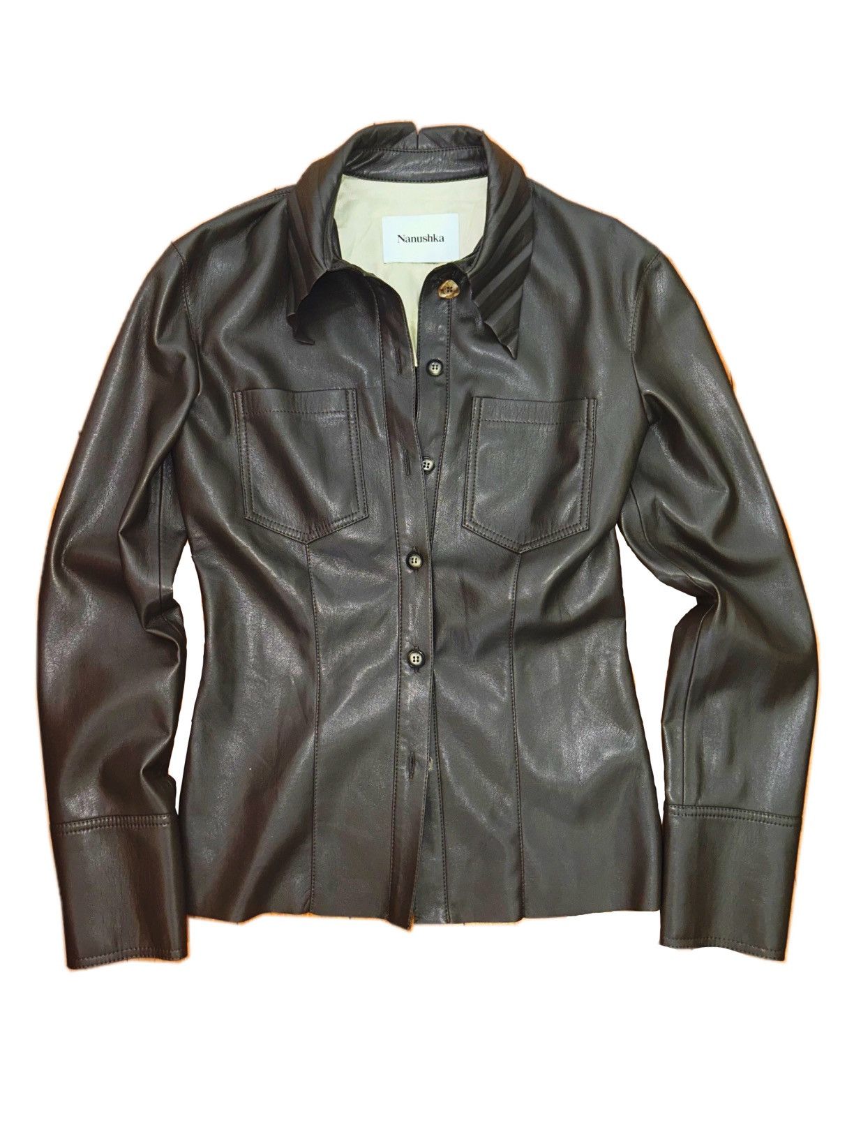 Designer × Nanushka × Vintage Nanushka brown leather dagger collar button up top Size US XS / EU 42 / 0 - 1 Thumbnail