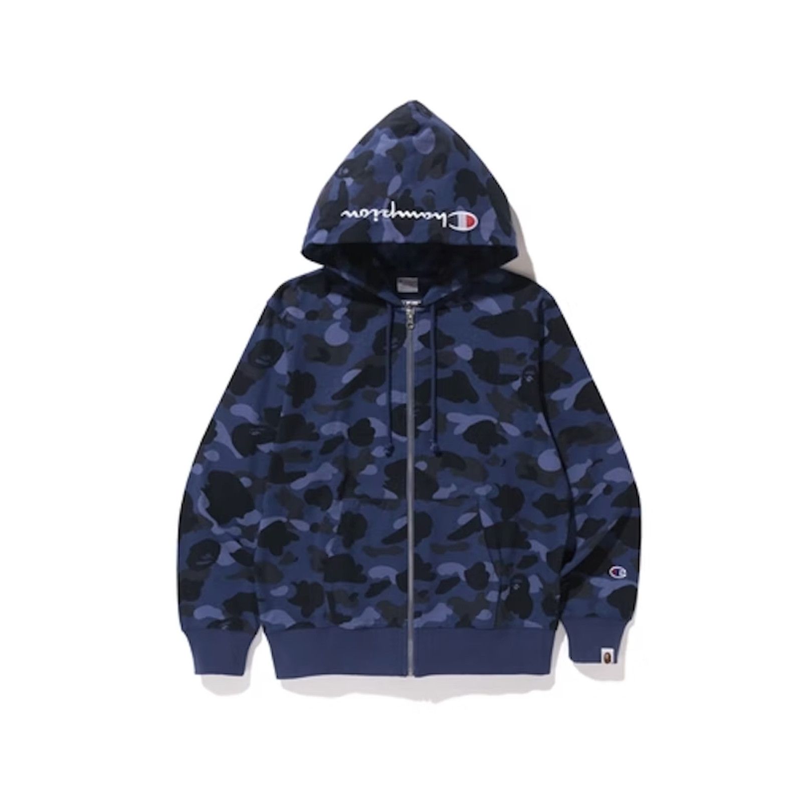 image of Bape Champion Color Camo Zip Hooded Sweatshirt Navy Camo, Men's (Size XL)