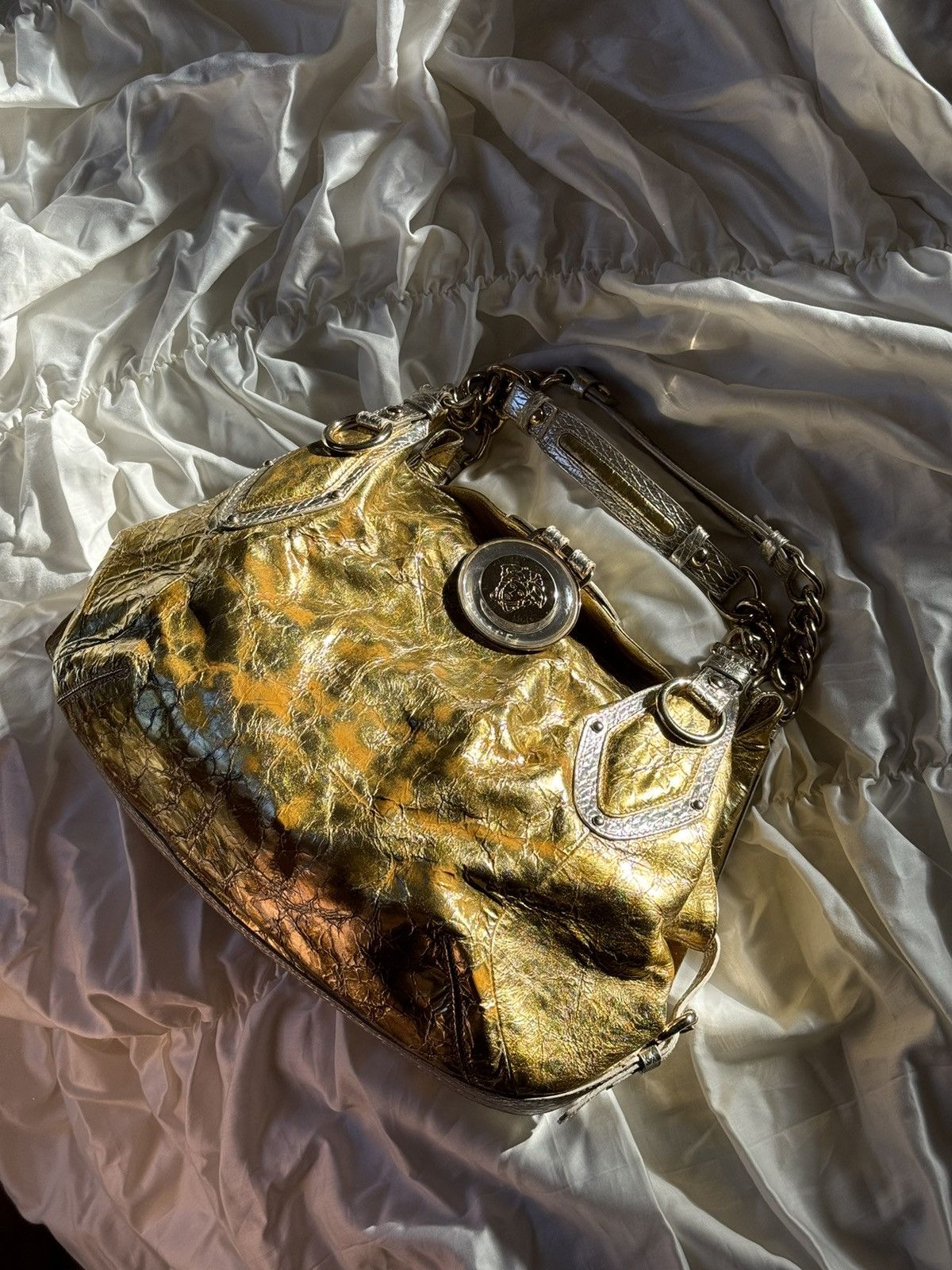 Grailed × Versace Versace Gold/Silver Leather Satchel Bag shoulder Y2K Rare Size ONE SIZE - 15 Thumbnail