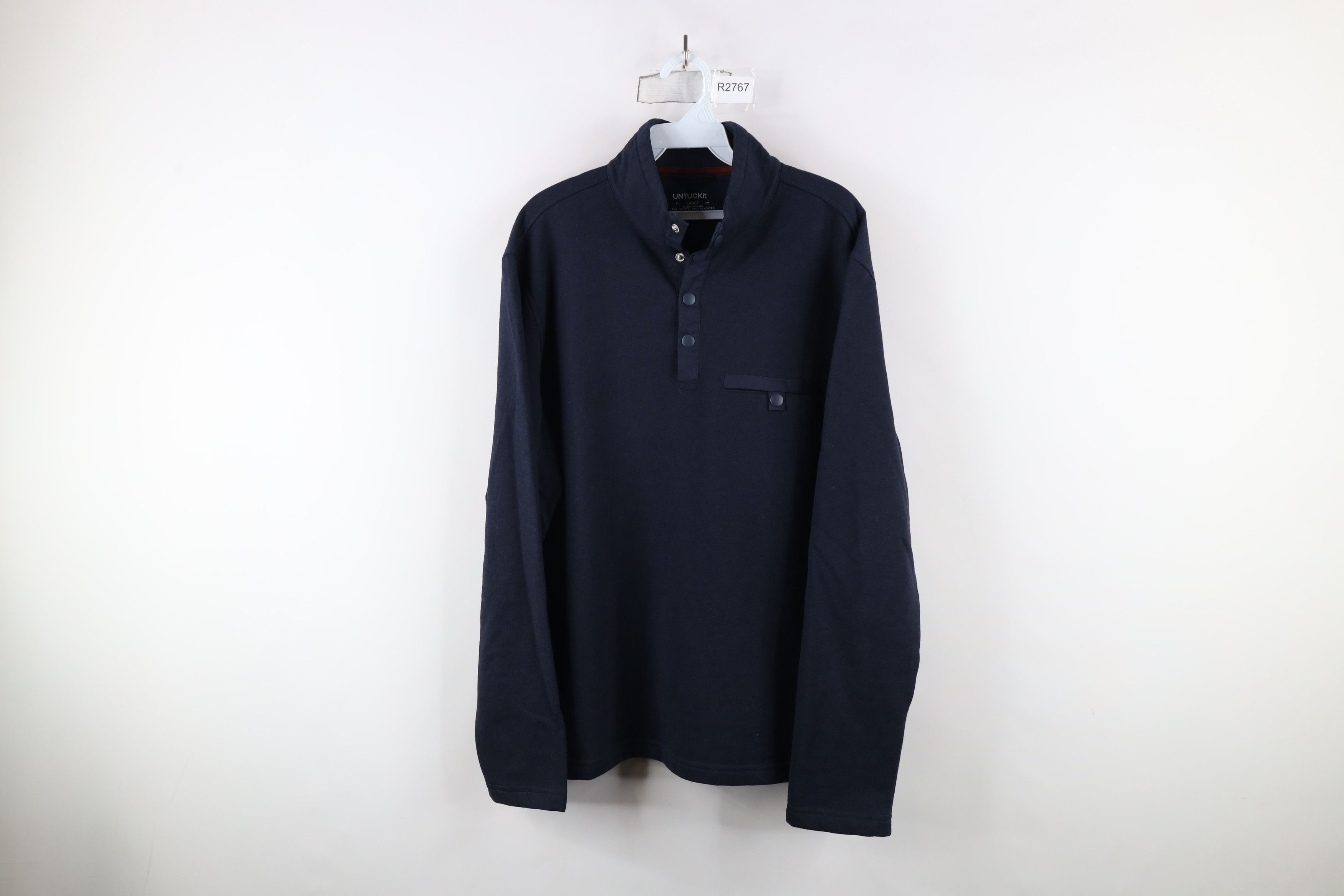 UNTUCKit × Vintage Untuckit Blank Snap Button Fleece Pullover Sweater Navy Blue Size US L / EU 52-54 / 3 - 1 Thumbnail