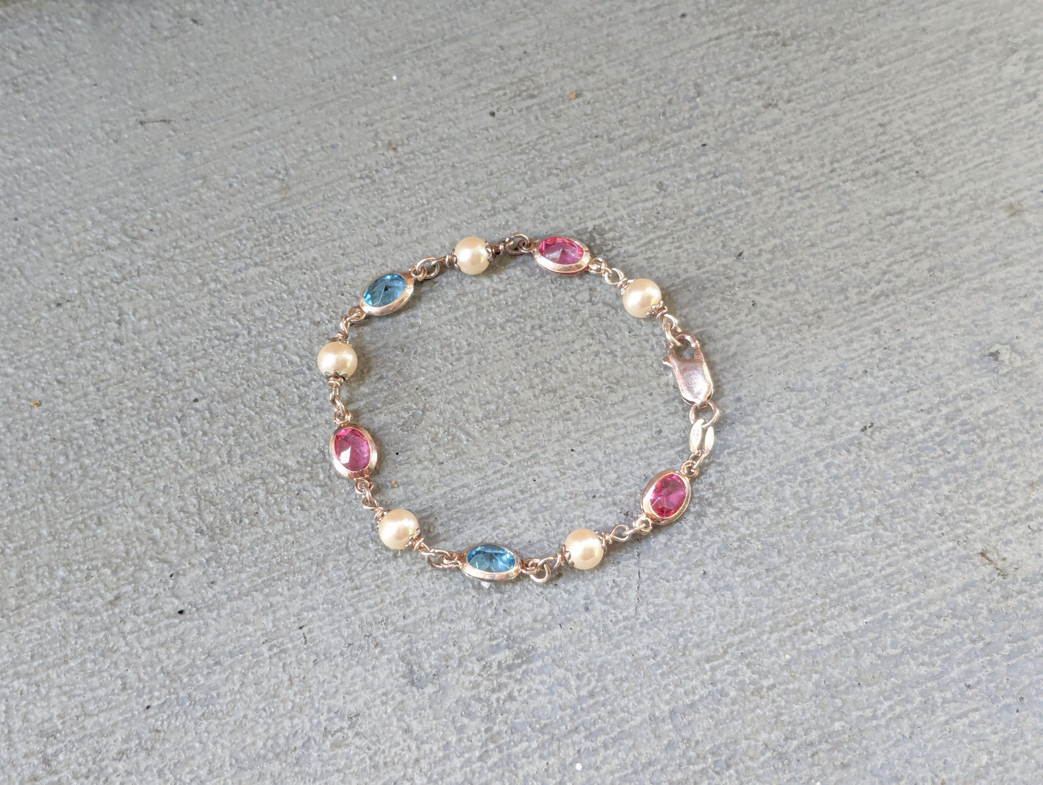 Jewelry x Vintage Sterling Silver Tennis Bracelet 7.25" Chain Rainbow Pearls, Women's
