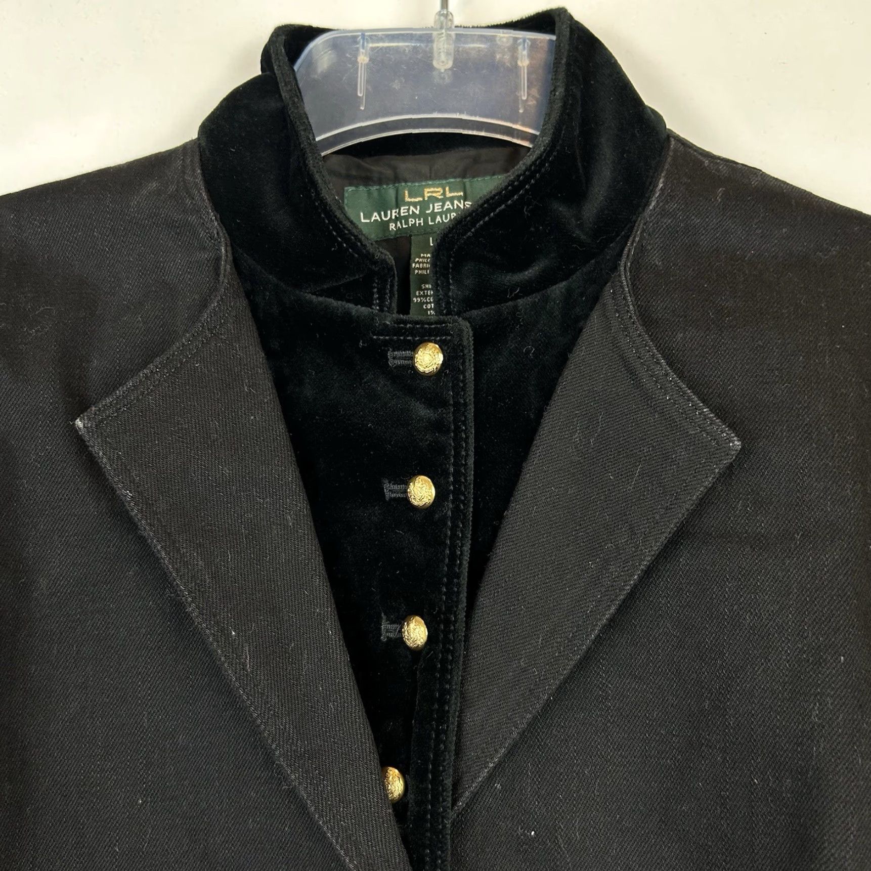 Ralph Lauren VINTAGE Ralph Lauren Jacket Women L Equestrian Velvet Trim Black Denim with velvet trim (Notch Lapel) LRL Blazer Suit Size L / US 10 / IT 46 - 3 Thumbnail