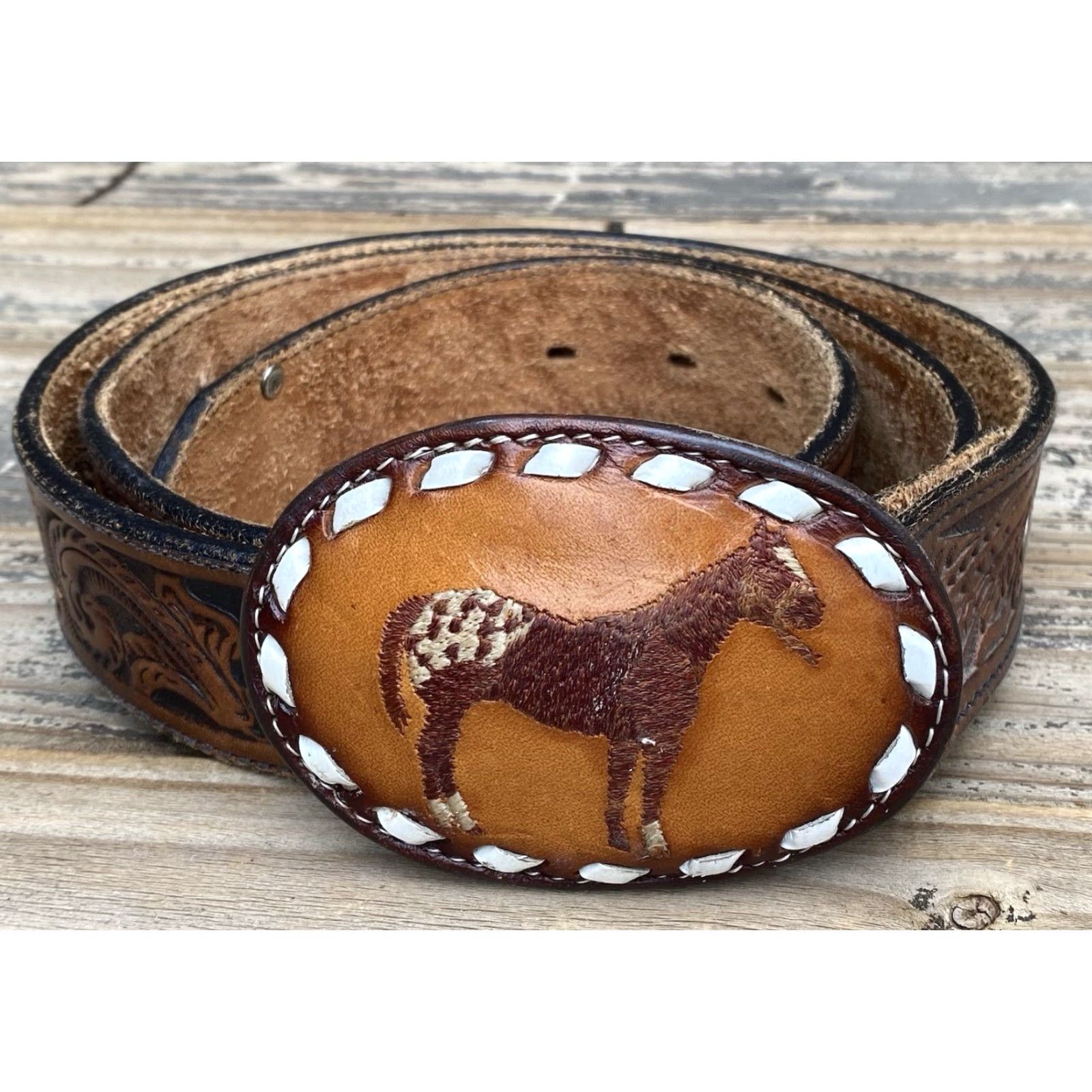 Tony Lama VINTAGE Tony Lama Belt Buckle Leather Belt Tooled Leather Belt Eagle Cowboy Core 38 Brown Unisex Adult Rockabilly 1970s Western Cowboy Theme Size ONE SIZE - 2 Thumbnail