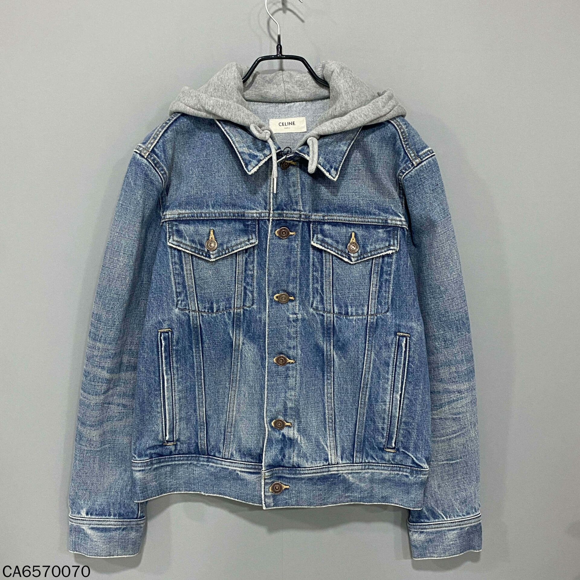 Celine Hooded Logo Denim Jacket Celine Size XS / US 0-2 / IT 36-38 - 1 Thumbnail
